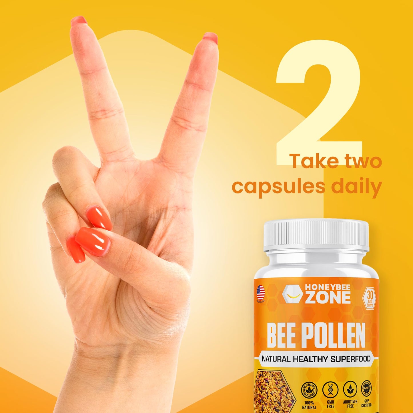 HONEYBEEZONE 100% Raw Bee Pollen Granules Capsules 60 Count