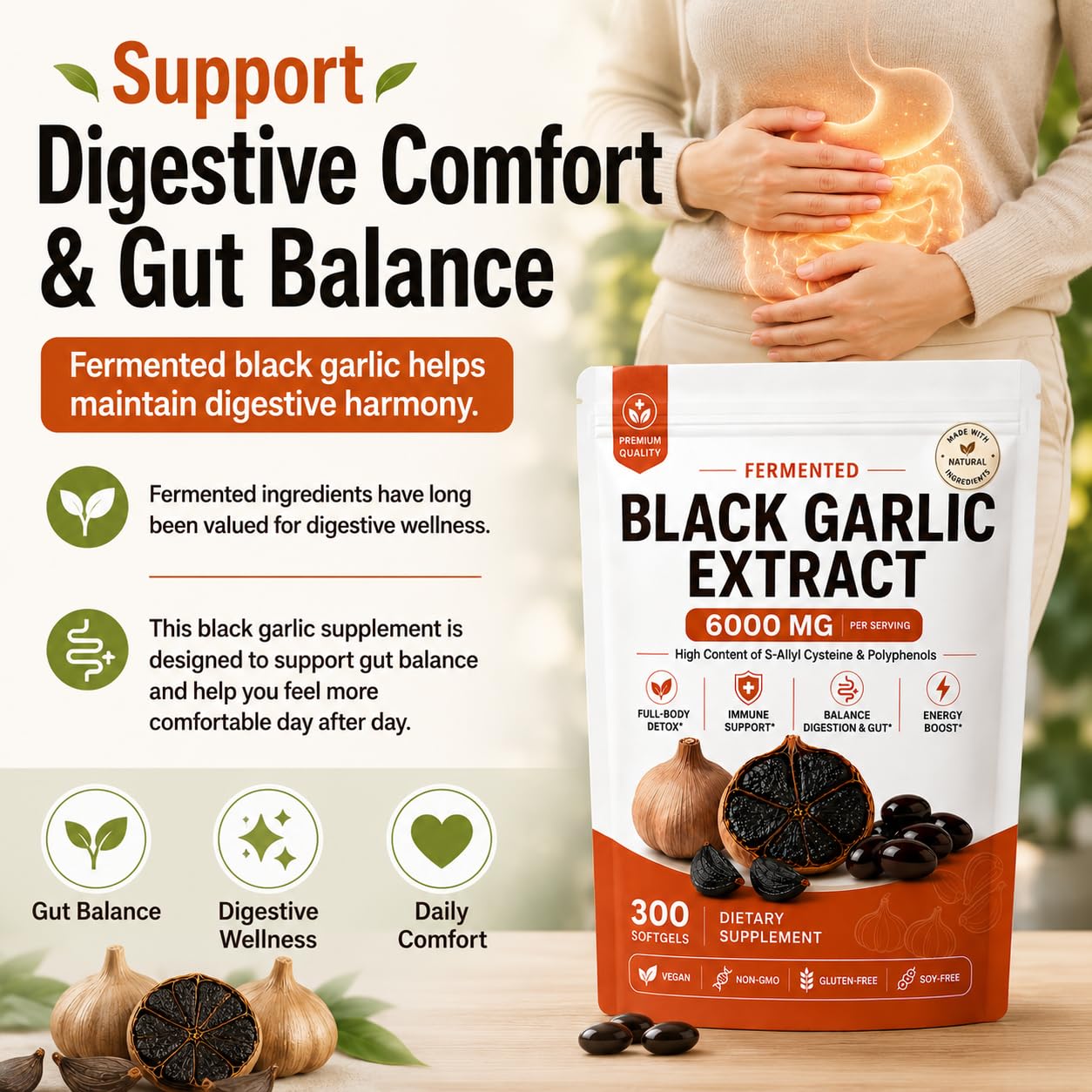 LumiLight Fermented Black Garlic Organic Extract, 300 Softgels