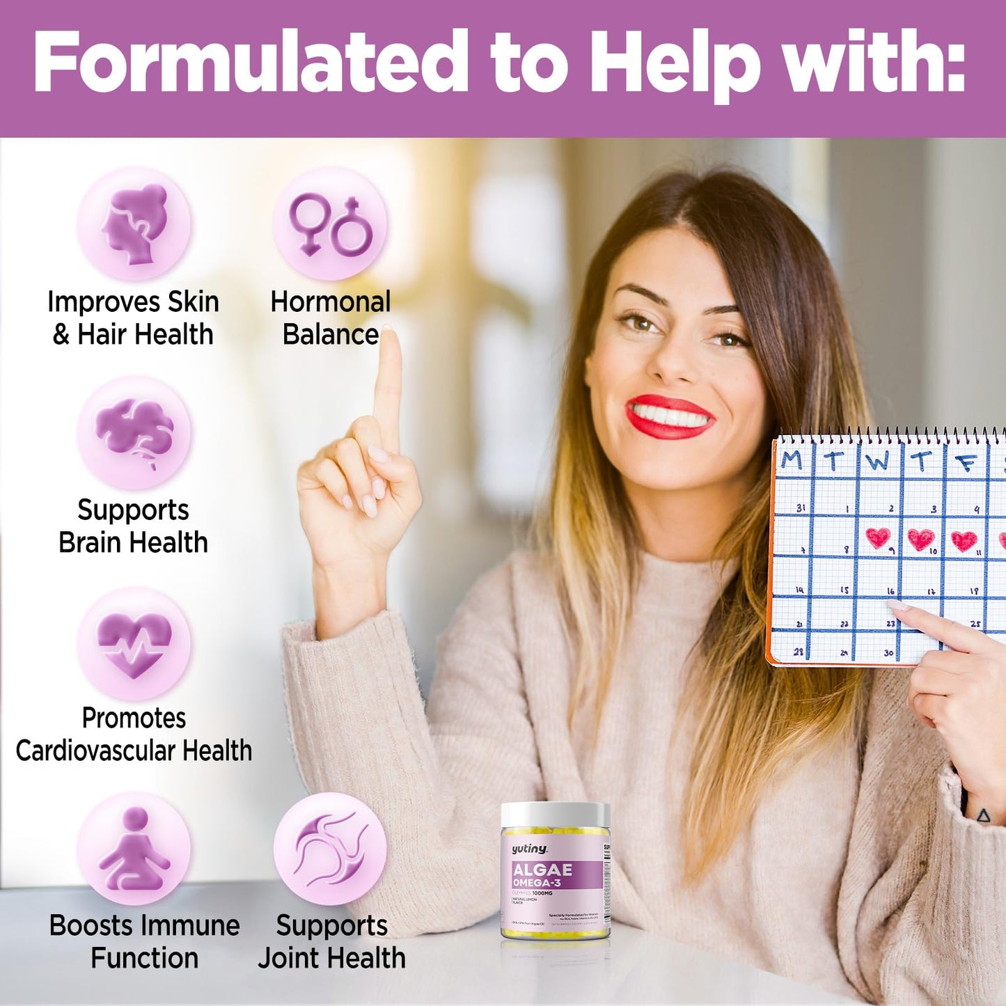 Yutiny Vegan Omega 3 Gummies for Women, 60 Count