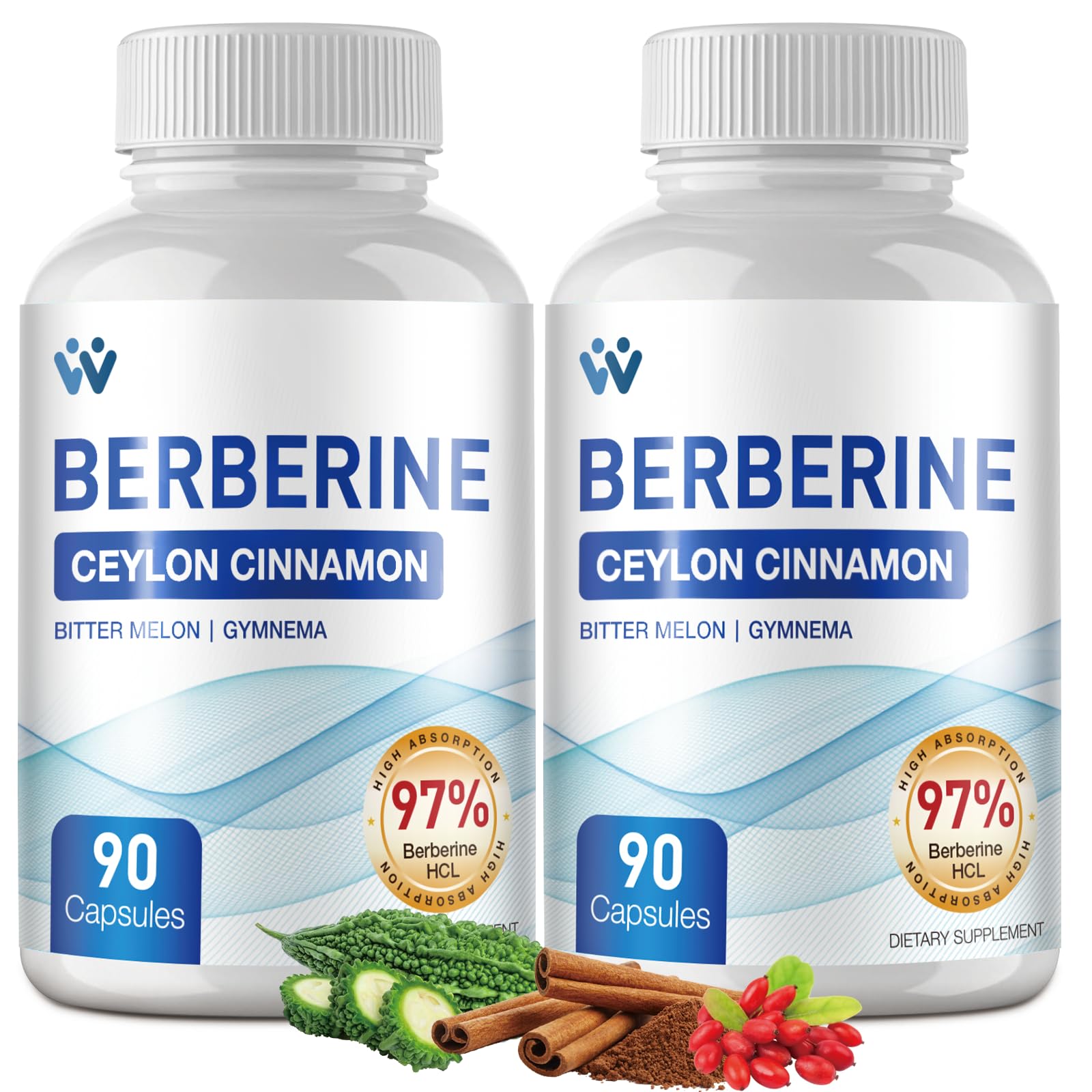 WACHRAY Berberine Supplement 1500mg with Ceylon Cinnamon, Berberine HCl 97% Purity, Non-GMO Vegan Capsules 180