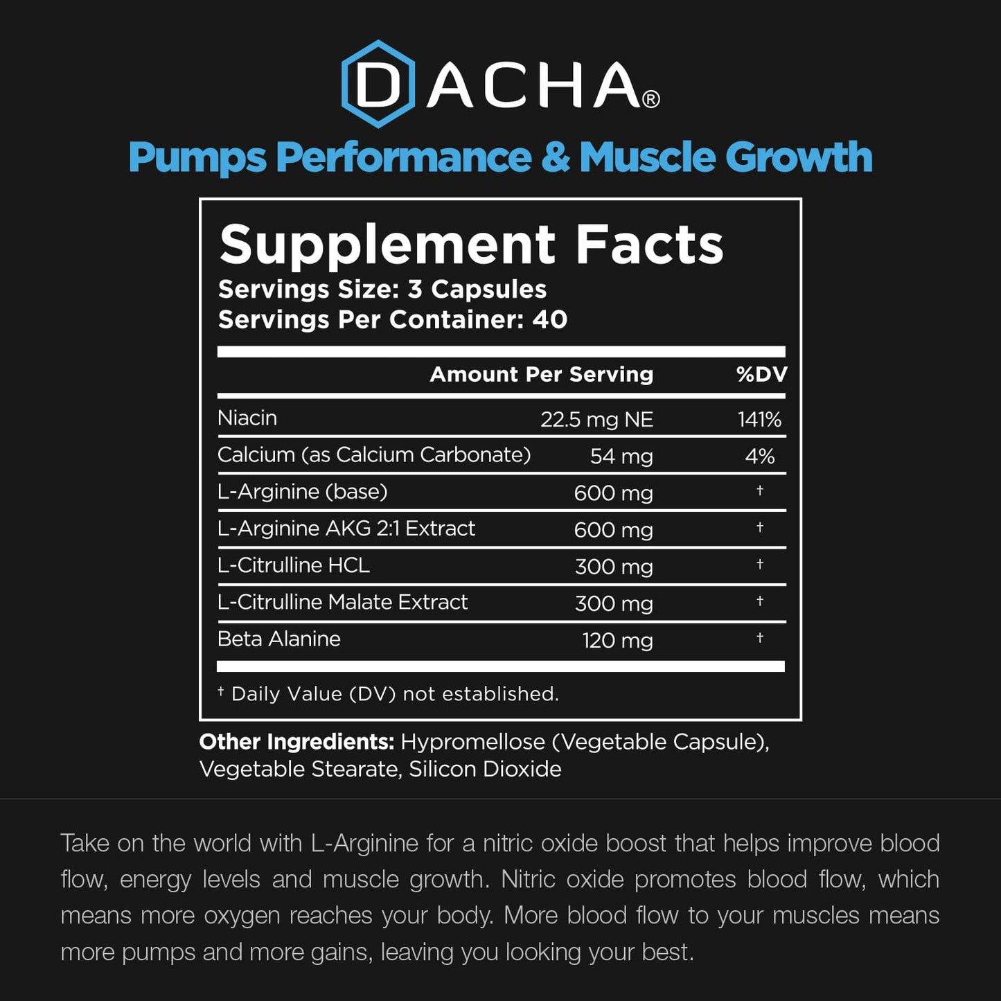 DACHA L Arginine 1920 mg Capsules, 120 Count