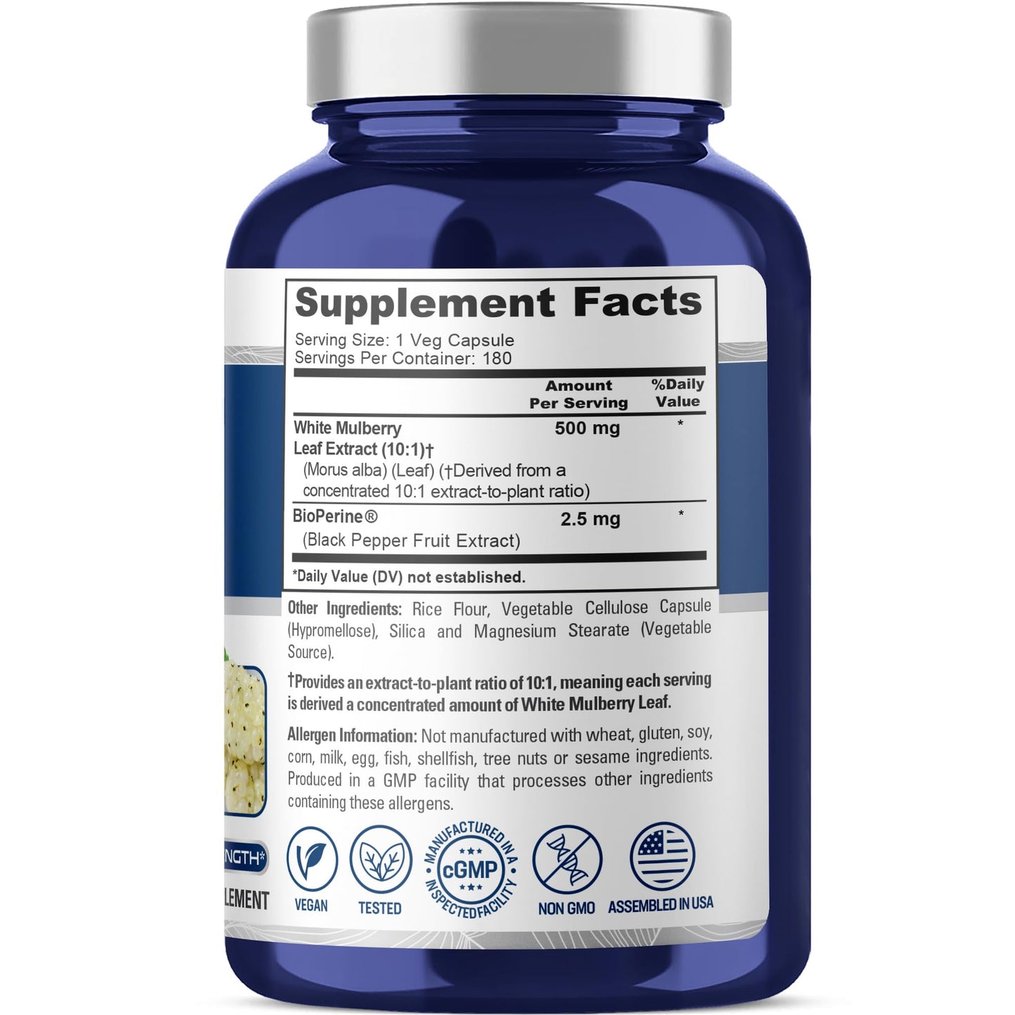 NusaPure White Mulberry Leaf 500mg Capsule, 180 Veg Capsules