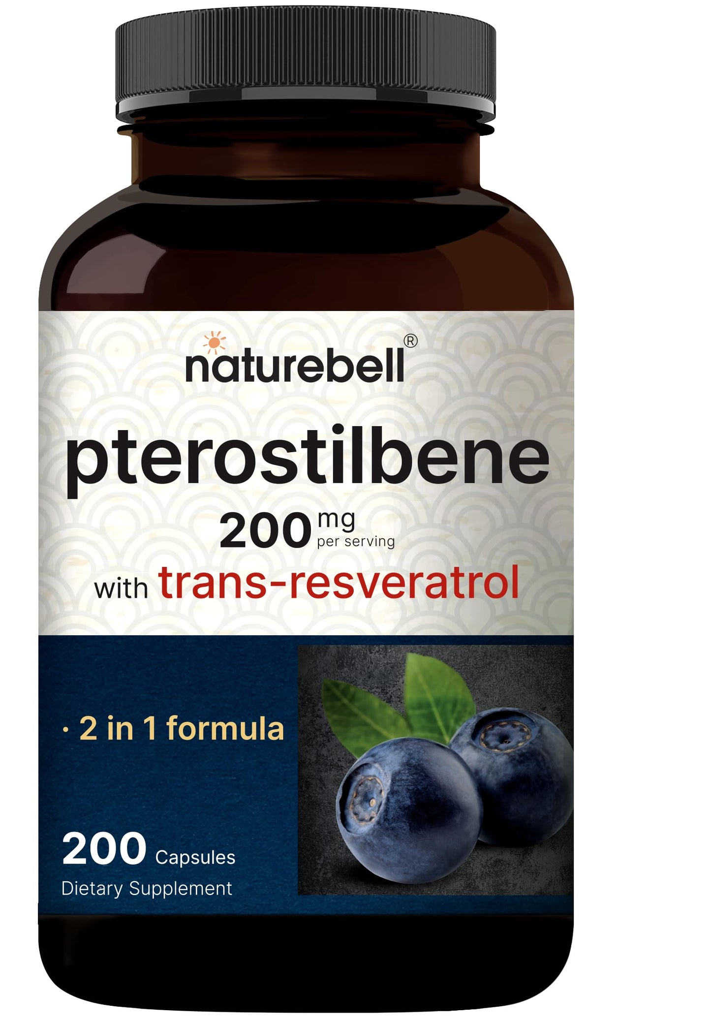 NatureBell Pterostilbene 200 mg with Trans-Resveratrol Capsules, 200 Count