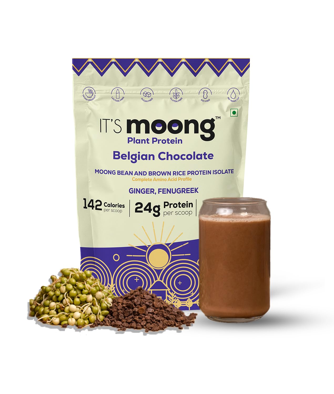 IT'S moong healthy protein Mung Bean & Brown Rice Isolate Plant Protein Powder, Belgian Chocolate, 1.1 lb
