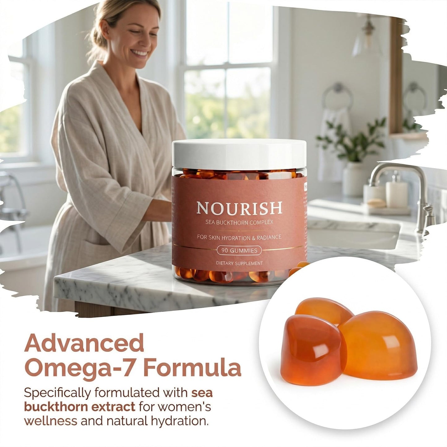 Maidlure Nourish Sea Buckthorn Gummies, Feminine Balance Supplement with Sea Buckthorn Oil and Omega-7, 90 Gummies