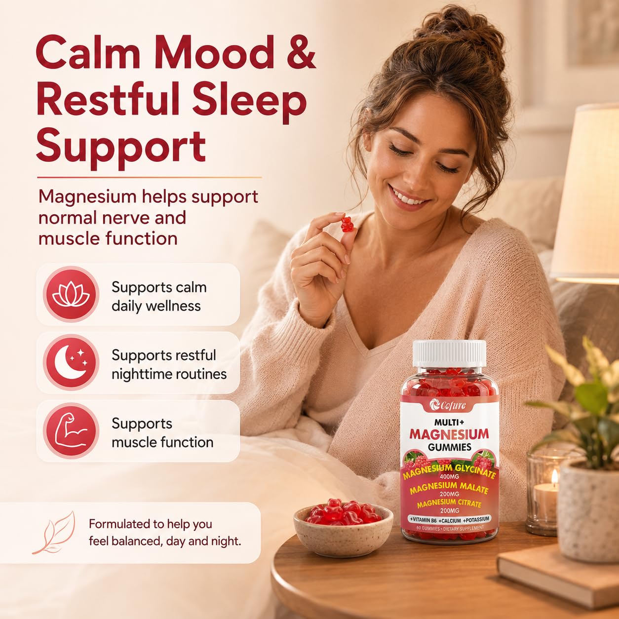 Cofure Magnesium Glycinate, Malate, Citrate Gummies, 120 Count