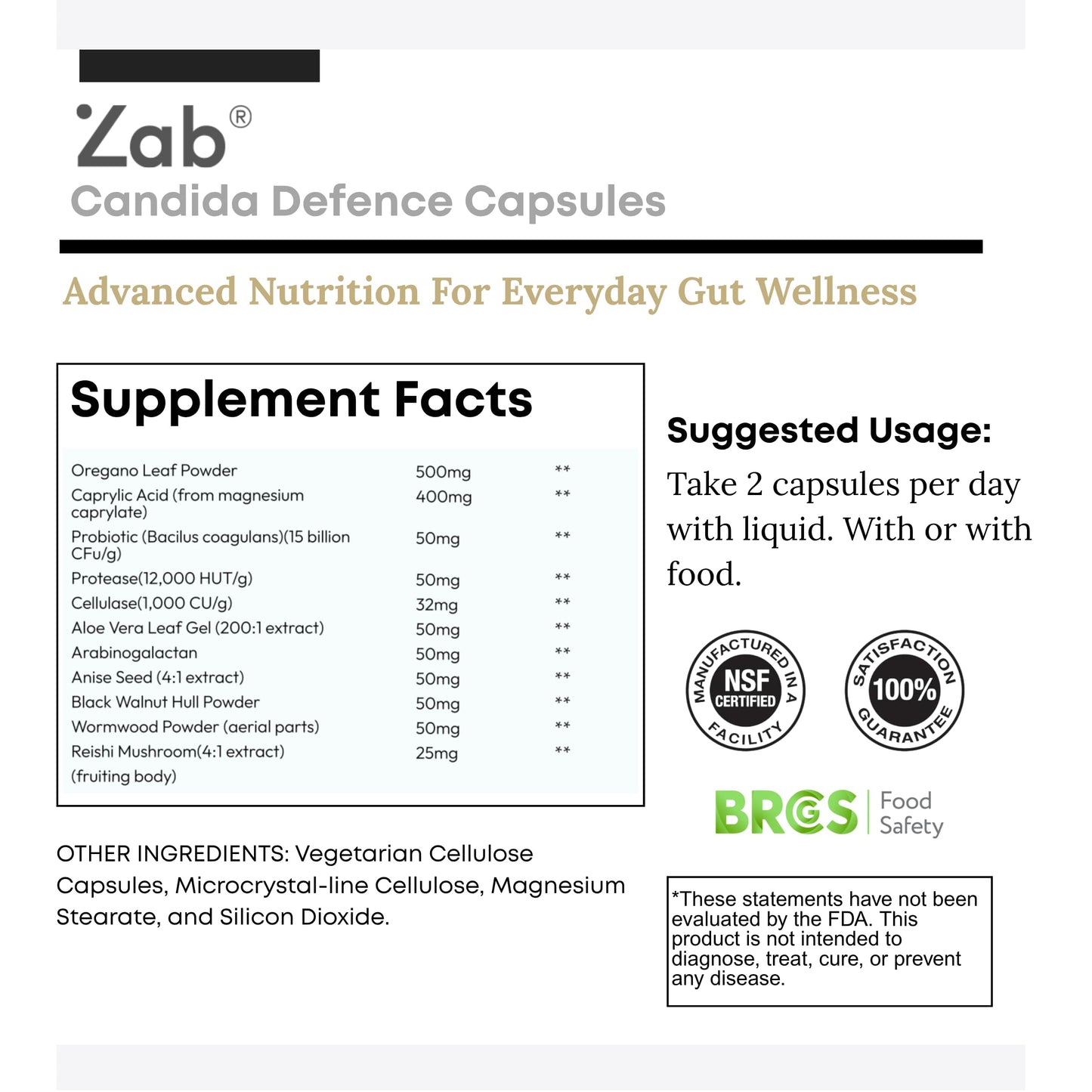 ZAB Candi Defence Capsules 11-in-1 Candida Cleanse for Women and Men with Caprylic Acid, Oregano, Probiotics & Aloe - 1307mg Gut Cleanse Detox, 90 Capsules