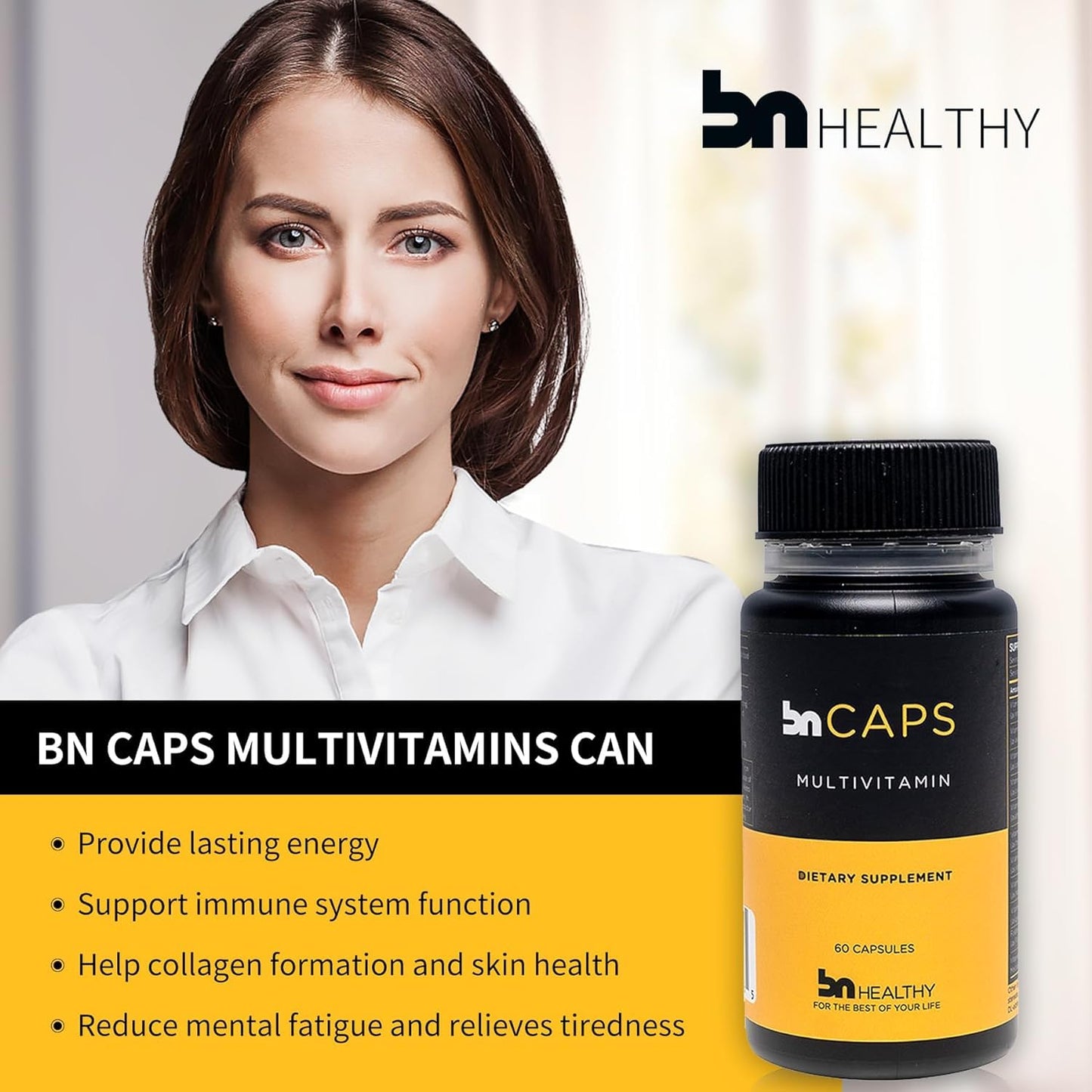 BNHealthy Multivitamin Capsule for Men and Women, 22 Essential Vitamins and Minerals with Iron, B12, D3, Zinc and Biotin, 120 Count