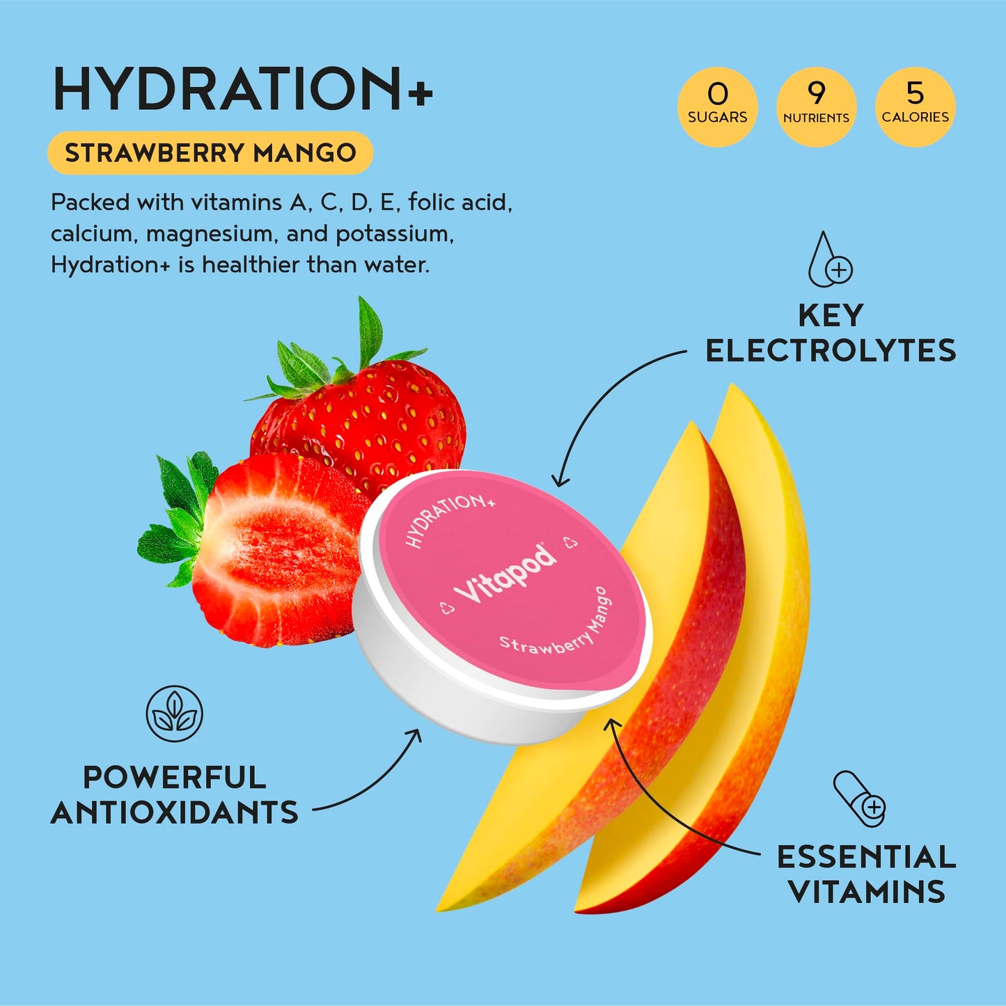 Vitapod Hydra+ Strawberry Mango Electrolyte Drink Capsules, 30 Capsules