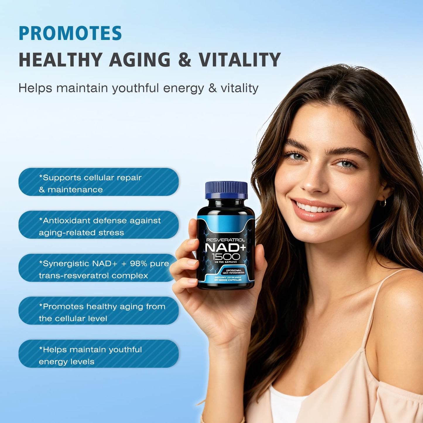 DCRWVCTON Liposomal NAD+ Supplement 1500mg with Resveratrol Capsules, 90 Count