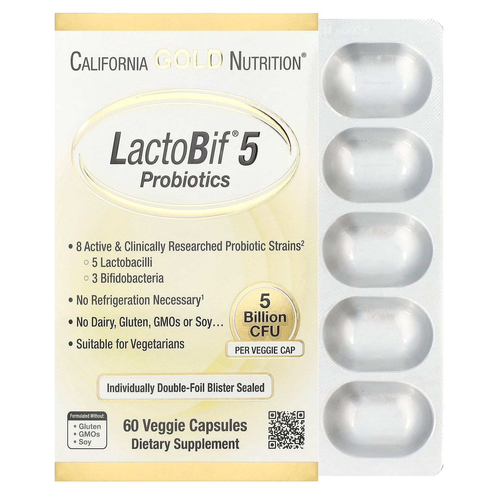 California Gold Nutrition LactoBif Probiotics 5 Billion CFU Capsule 60