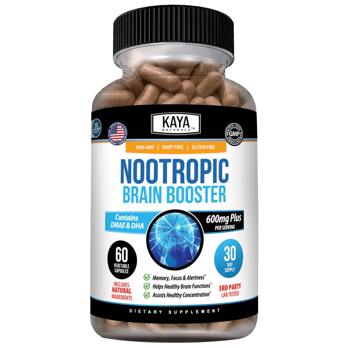 Kaya Naturals Nootropic Brain Booster Capsules, 60
