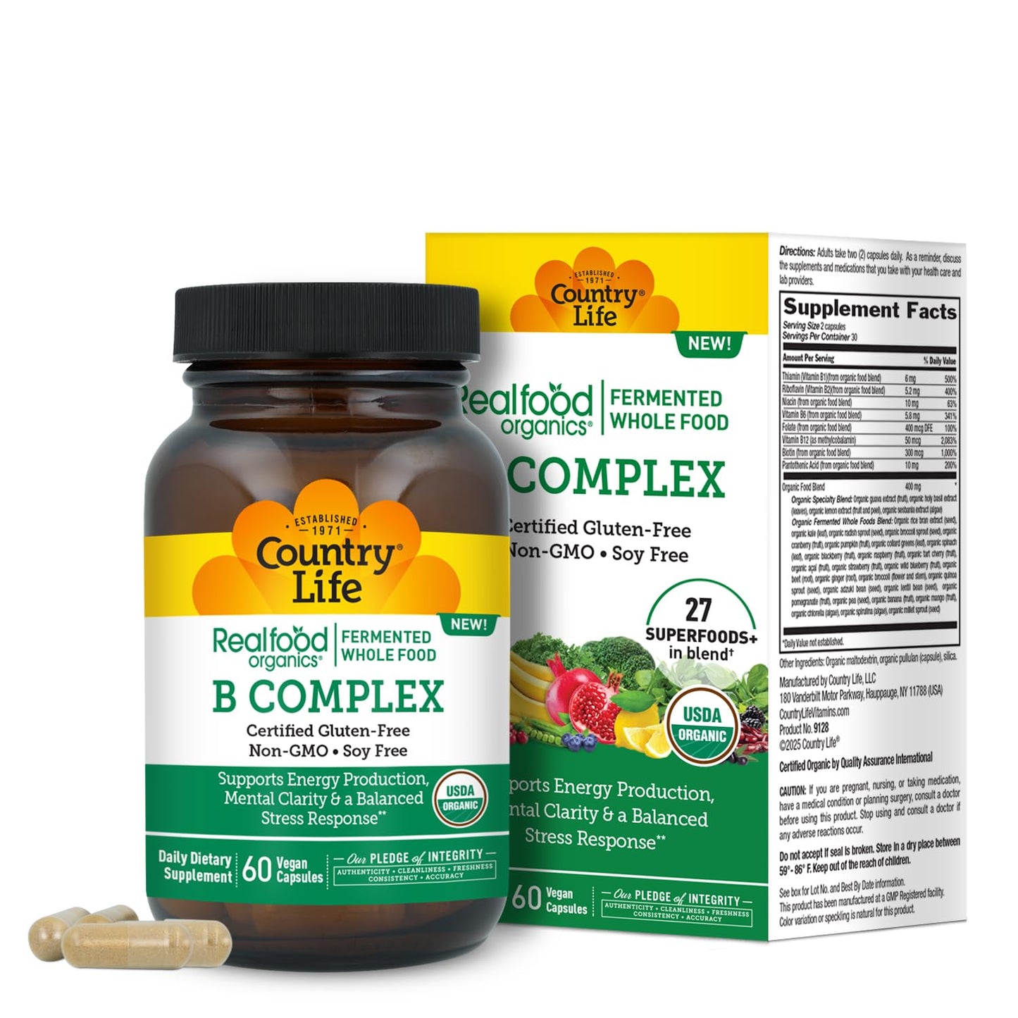Country Life Realfood Organics B Complex Capsules, 60
