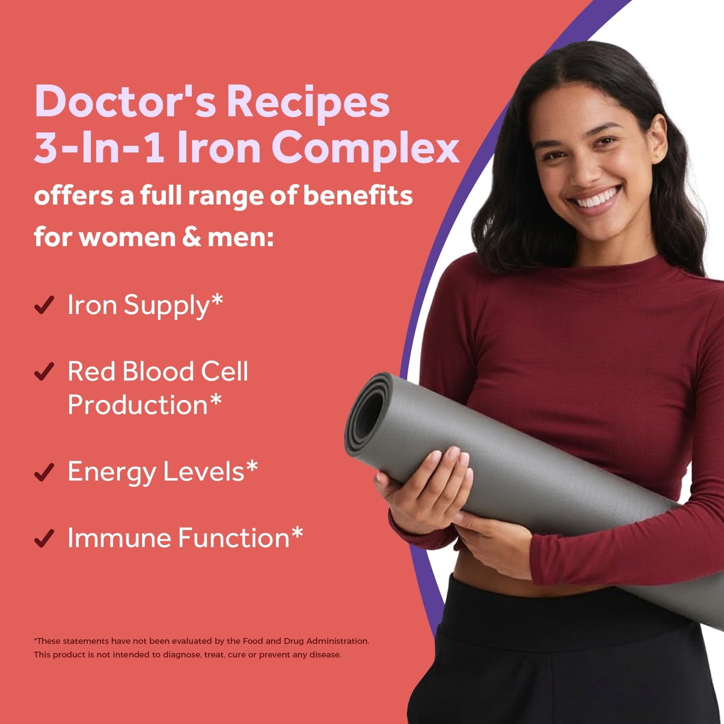 Doctor's Recipes Iron Supplement for Women & Men Tablets, 60 Count