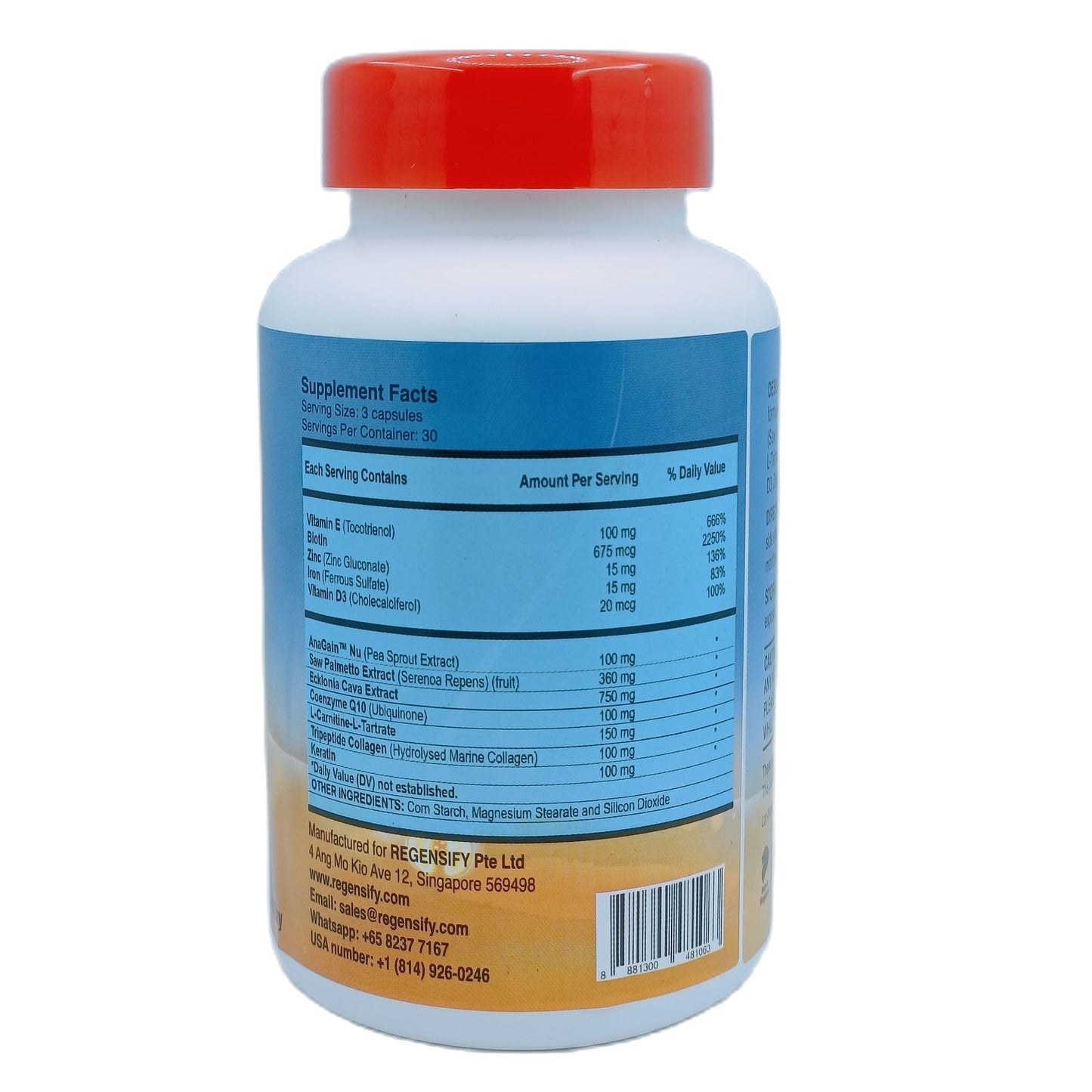 REGENSIFY Redensifying Hair Nutrition - Hair Regrowth Supplement with AnaGain Nu, Saw Palmetto, Ecklonia Cava, Coenyzme Q10, Tocotrienol, L-Carnitine | DHT Blocker | Reduce hairfall for Men & Women Capsule 1