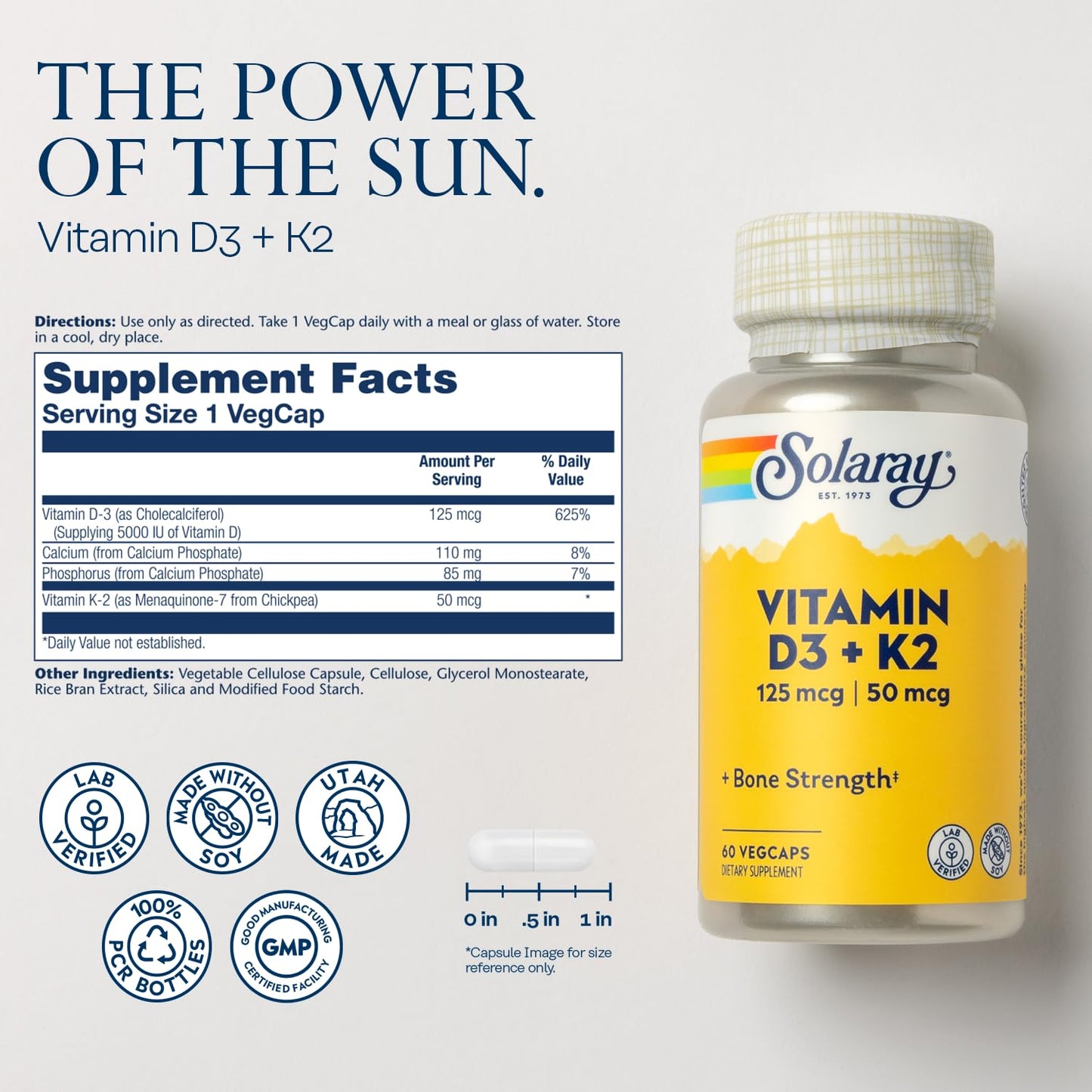 SOLARAY Magnesium Glycinate Powder and Vitamin D3 K2 Bundle, 6oz/60ct
