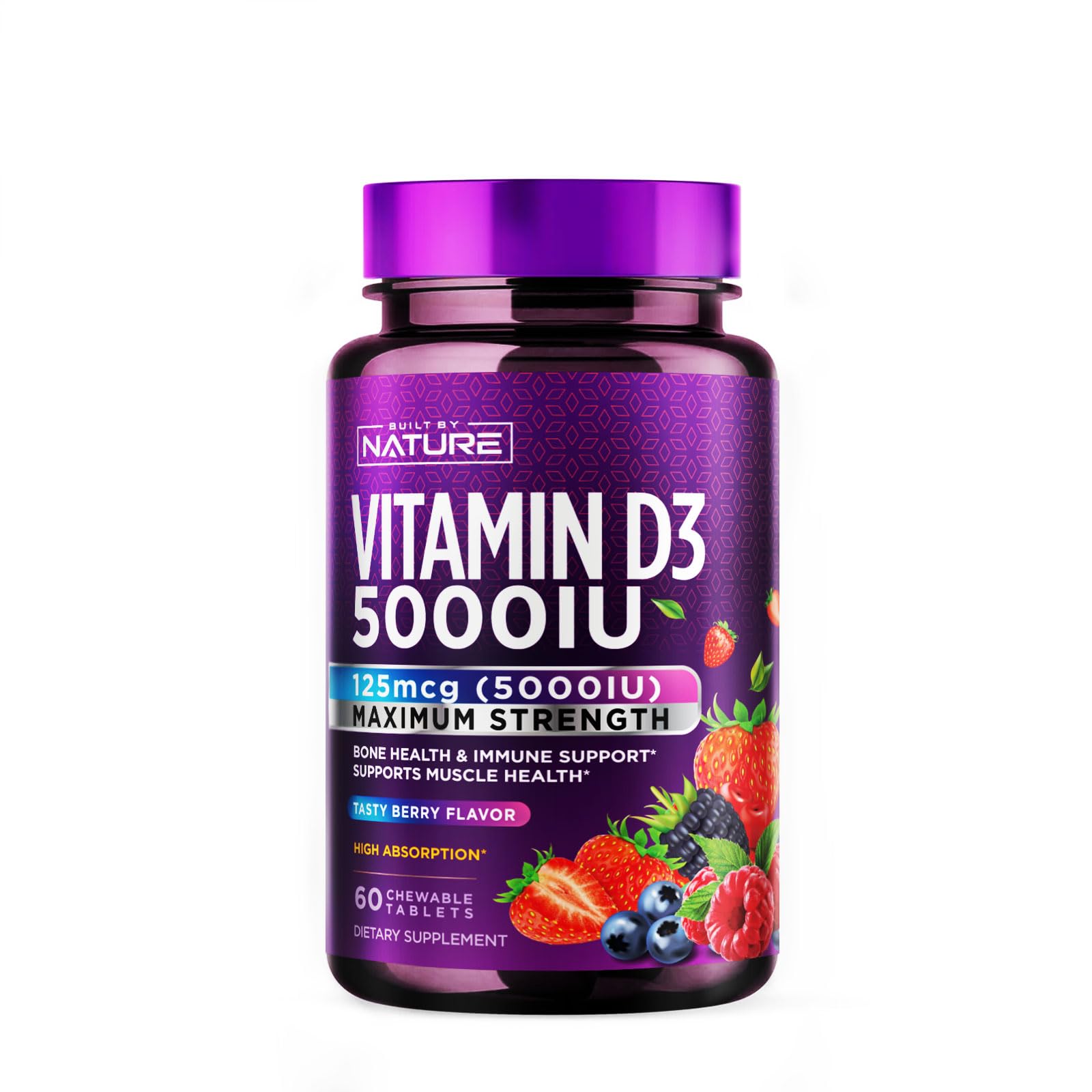 Built by Nature Vitamin D3 5000 IU Chewable, 60 Tablets