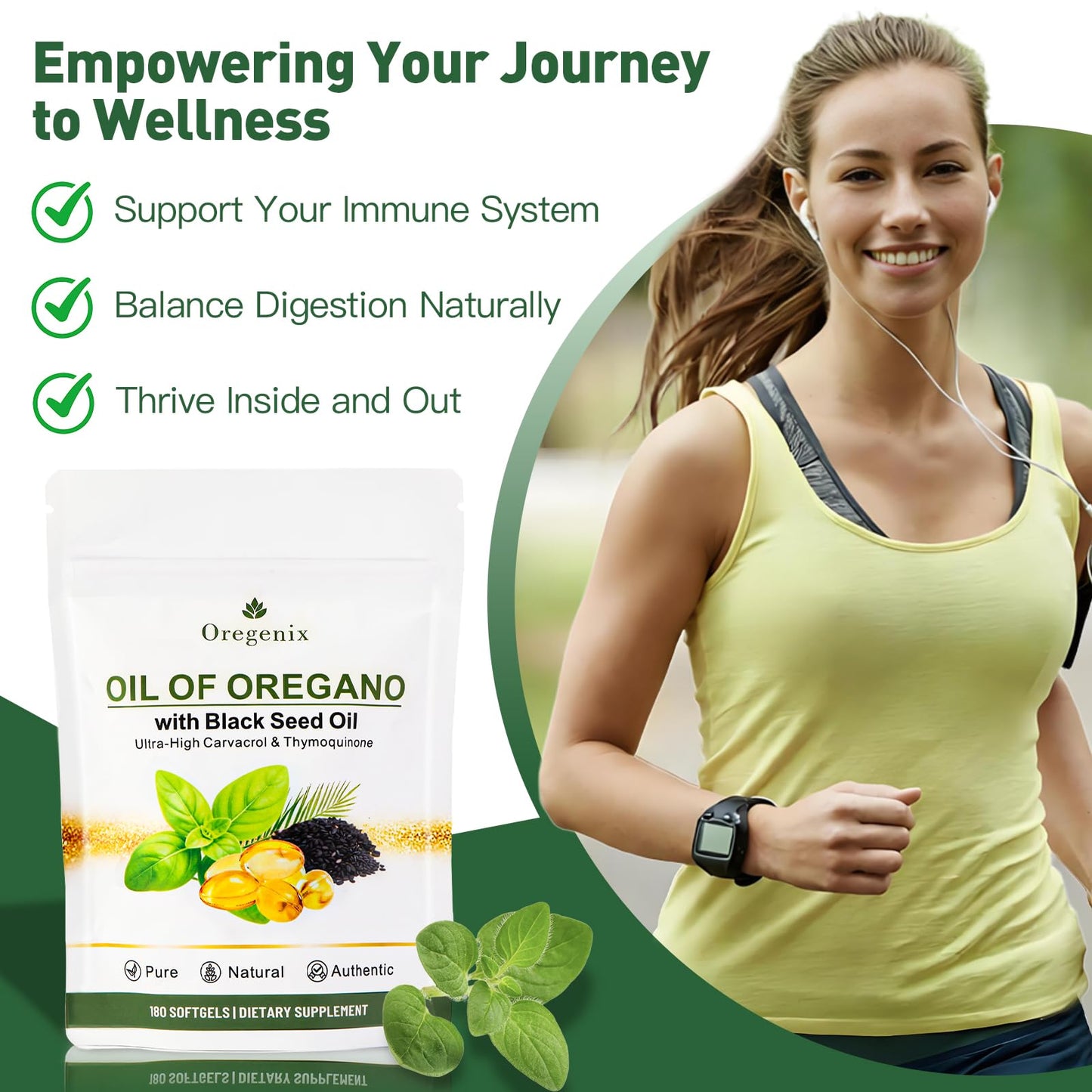 Oregenix Oil of Oregano with Black Seed Oil Softgels, 180 Softgels