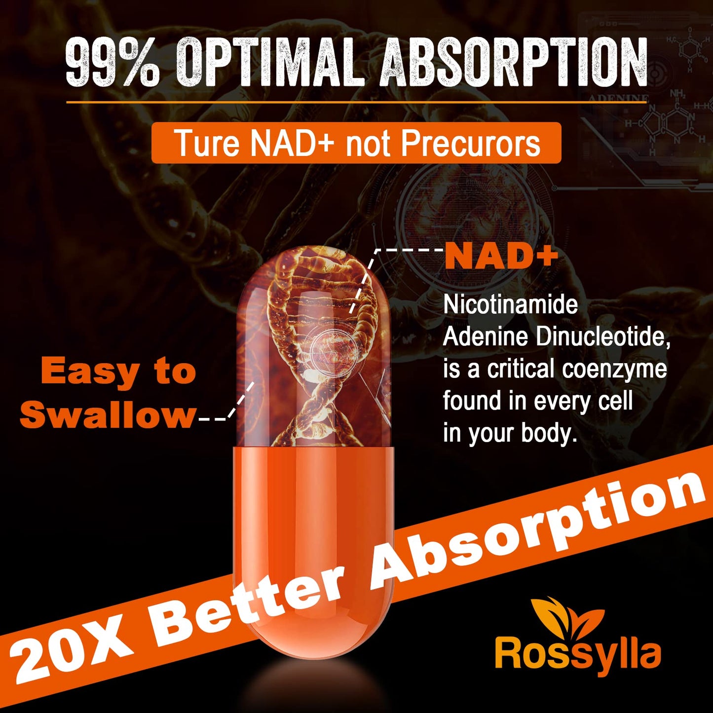 Rossylla Liposomal NAD+ Supplement 1300 mg Softgel, 60 Count