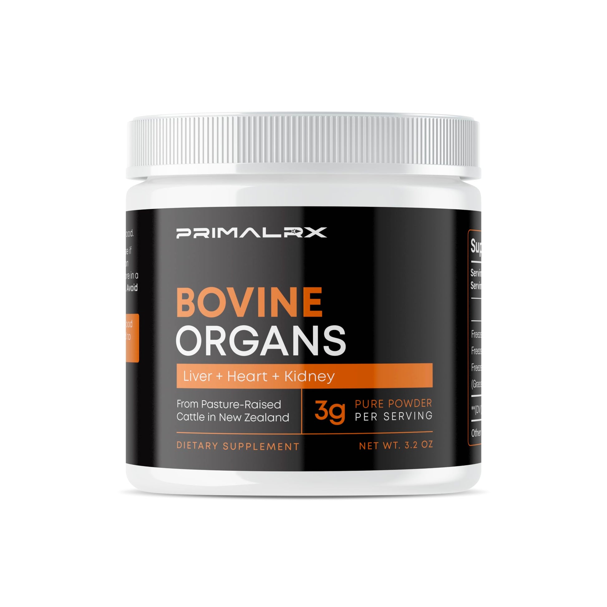 PRIMALRX Bovine Organ Powder Grass Fed Beef Organ Complex with Liver, Heart & Kidney 3.2 Ounce (Pack of 1)