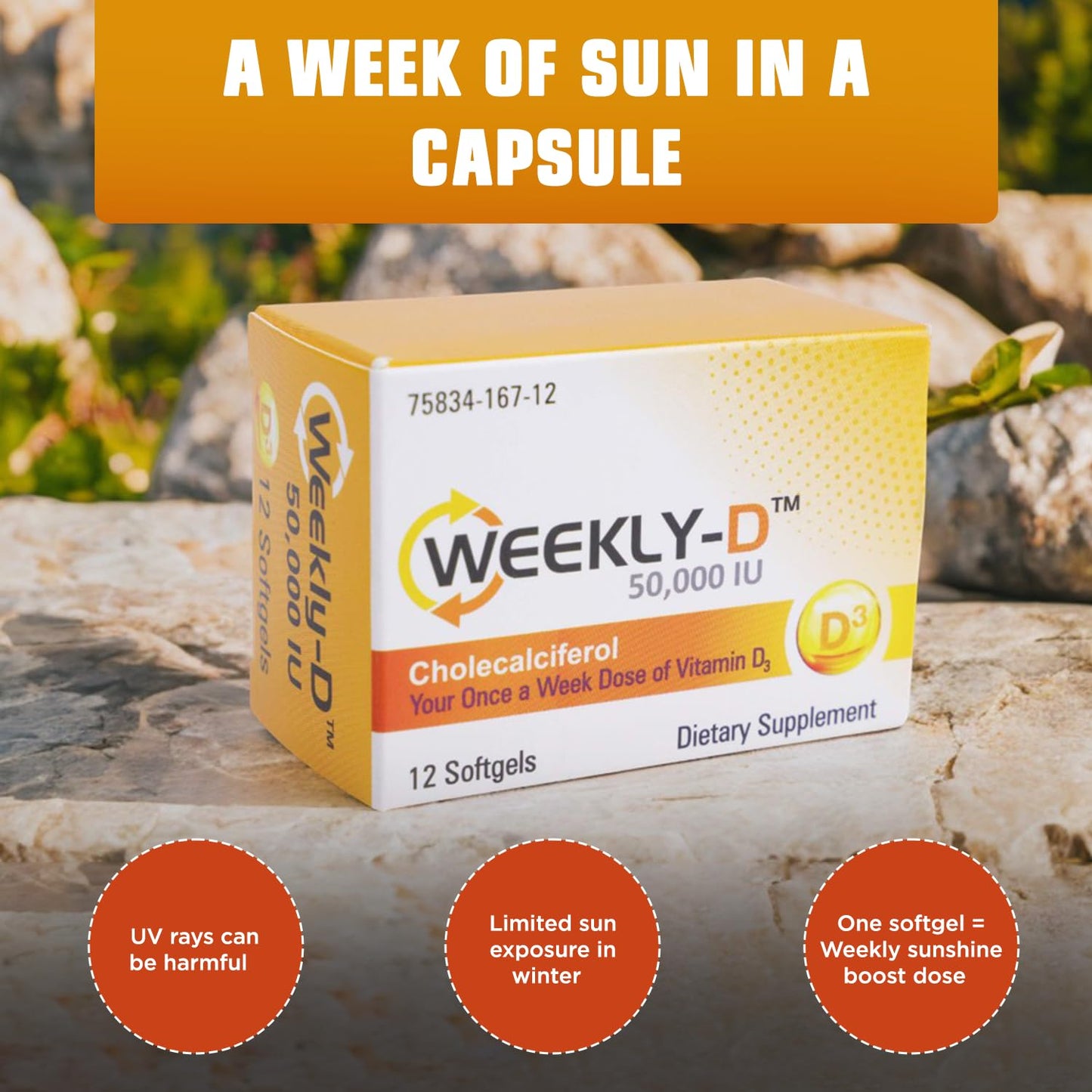 Nivagen Weekly-D Vitamin D3 50,000 IU (Cholecalciferol) 12 Softgels
