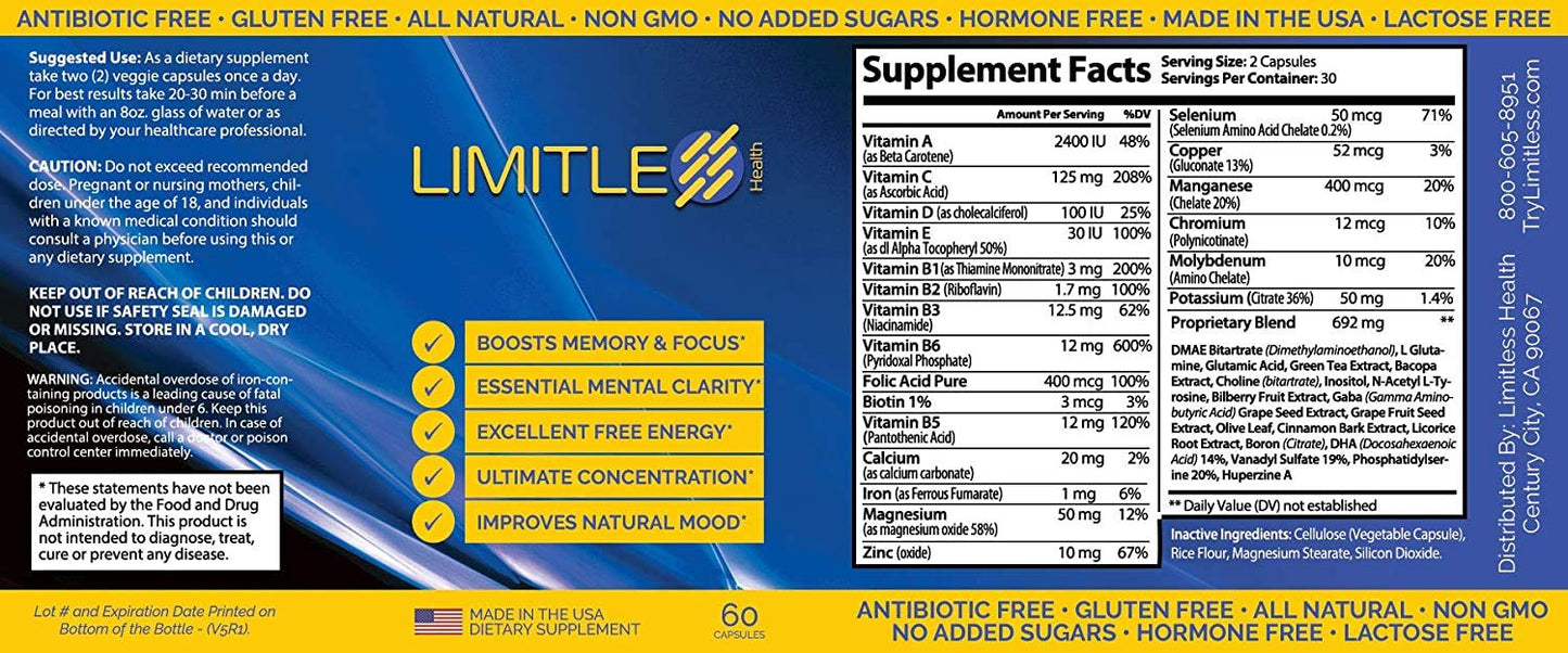 Limitless Fitness Limitless Health Brain Function Capsules 60