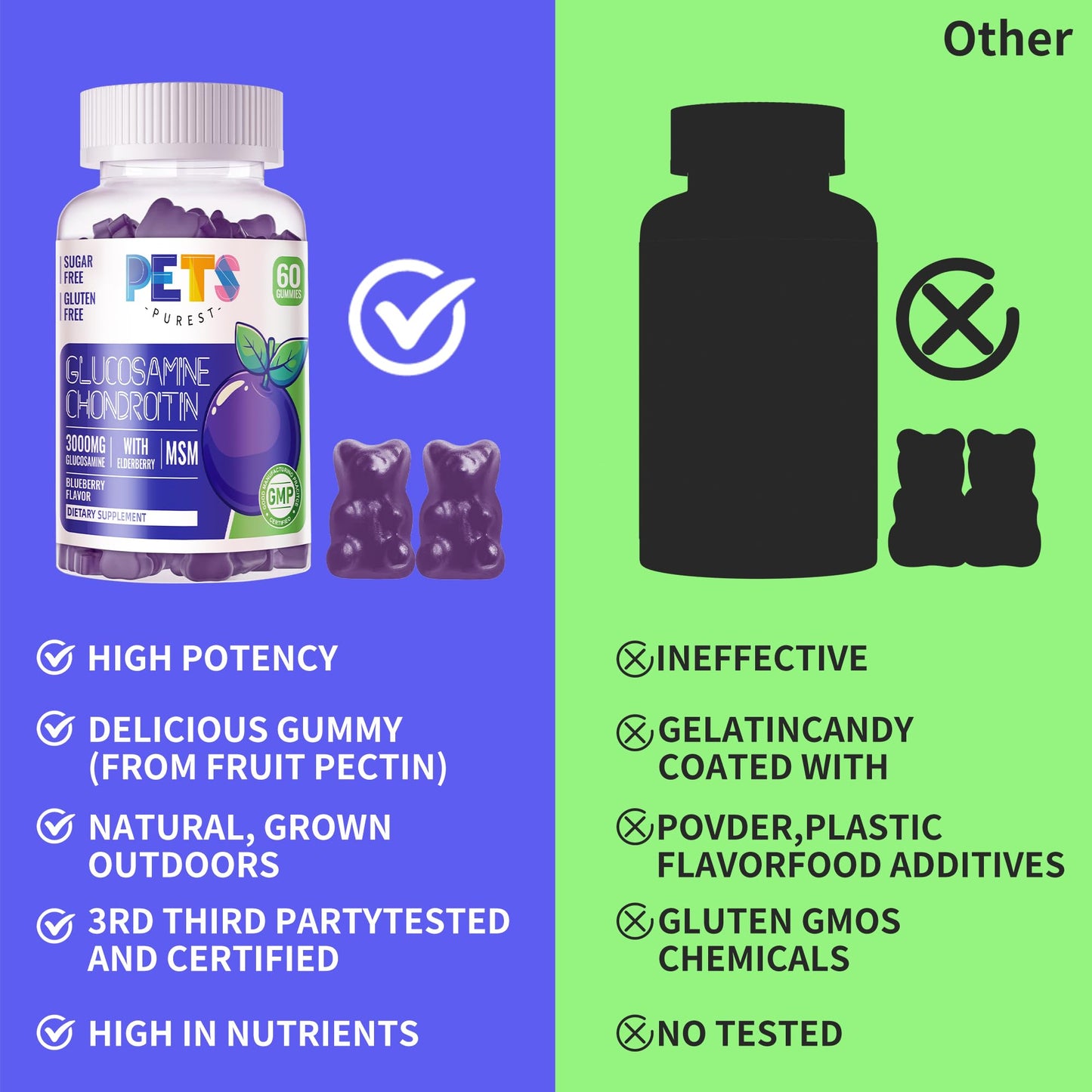 Pets Purest Glucosamine Chondroitin Gummies with MSM & Elderberry Extra Strength Joint Support 120 Gummies