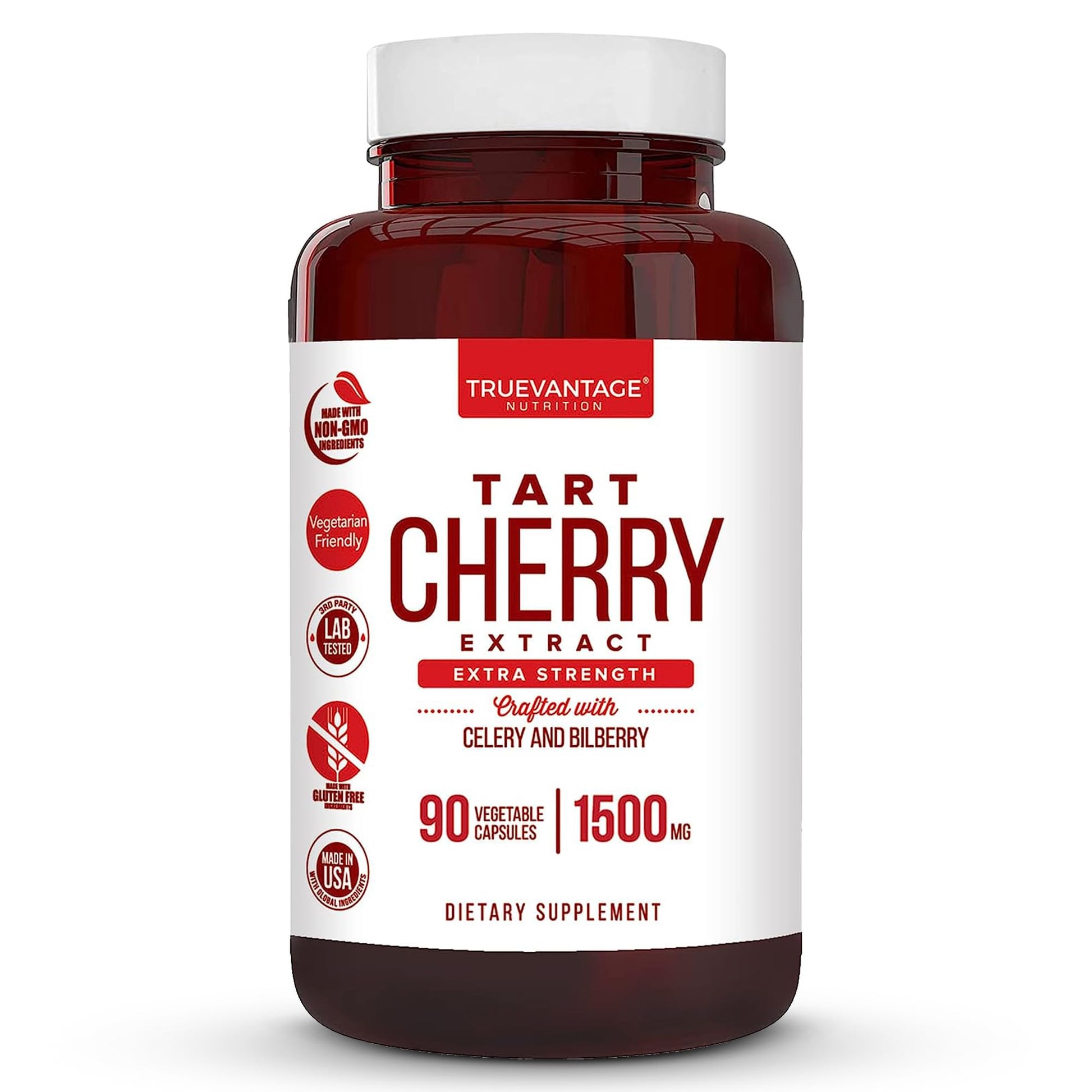 Truevantage Nutrition Tart Cherry Extract Capsules with Celery Seed Extract and Bilberry, 90 Capsules