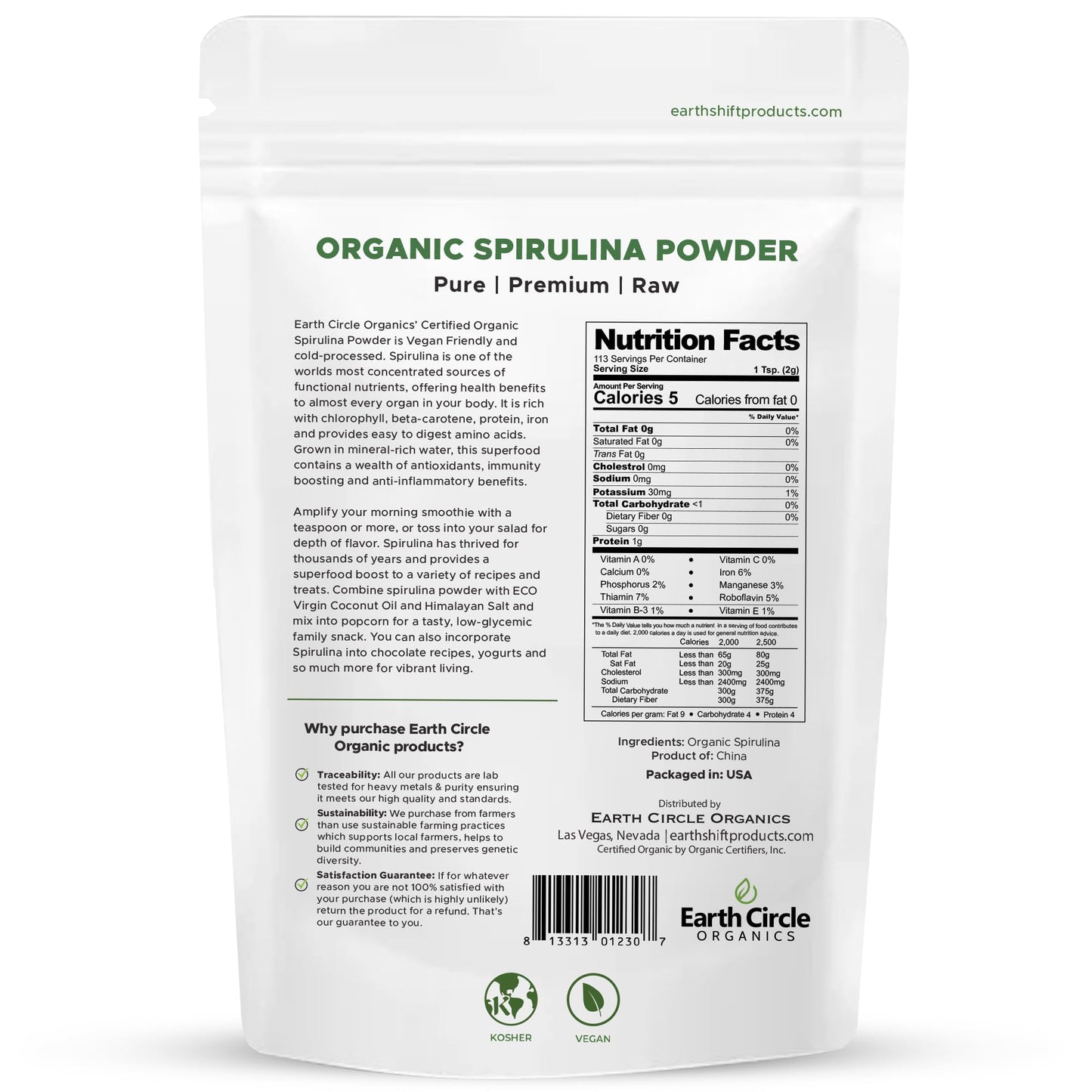 Earth Circle Organics Spirulina Powder 8 oz