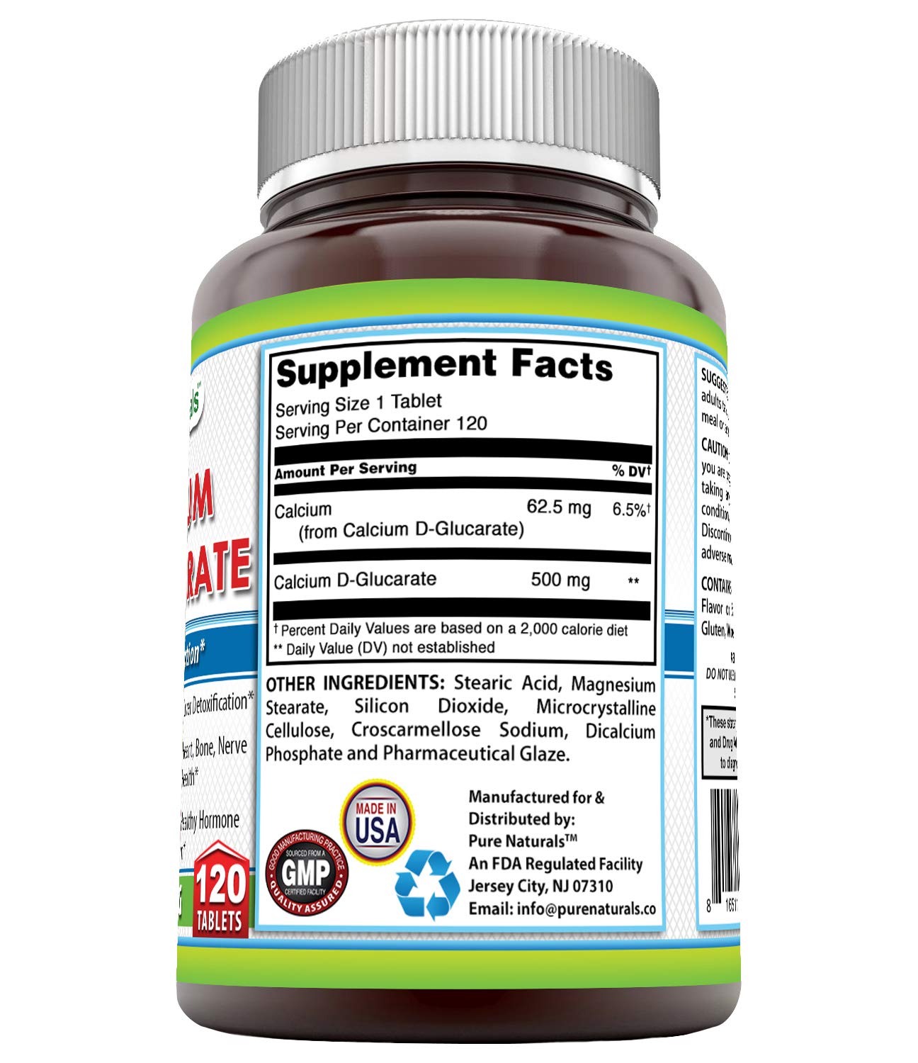 Pure Naturals Calcium D-Glucarate 500 mg Tablet, 120 Count