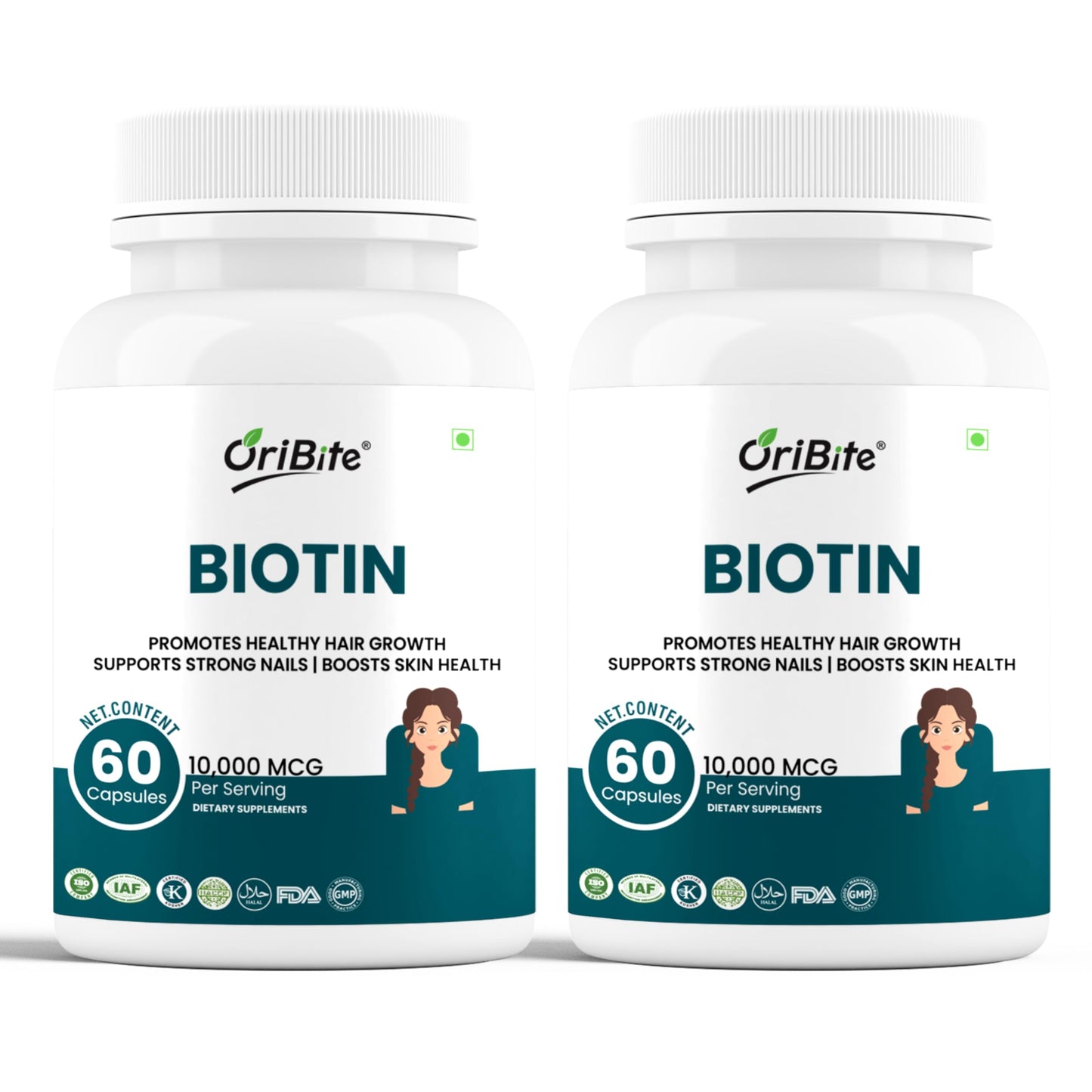ORIBITE Biotin 10,000 mcg with Zinc & Vitamin C – Hair, Skin & Nail Support – Vegetarian, Non-GMO & Gluten-Free Supplement – 60 Capsules