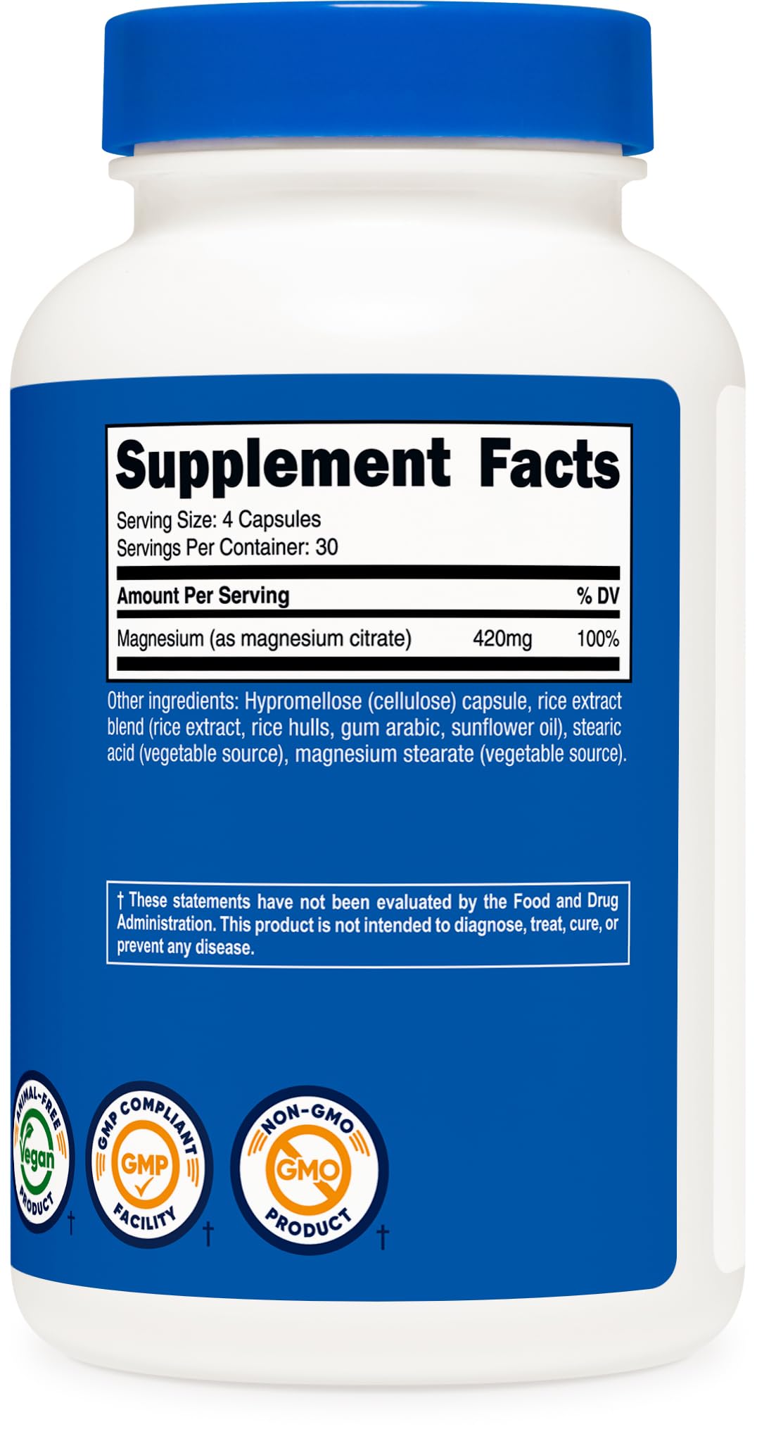 Nutricost Magnesium Citrate 420mg Veggie Capsules, 120 Count