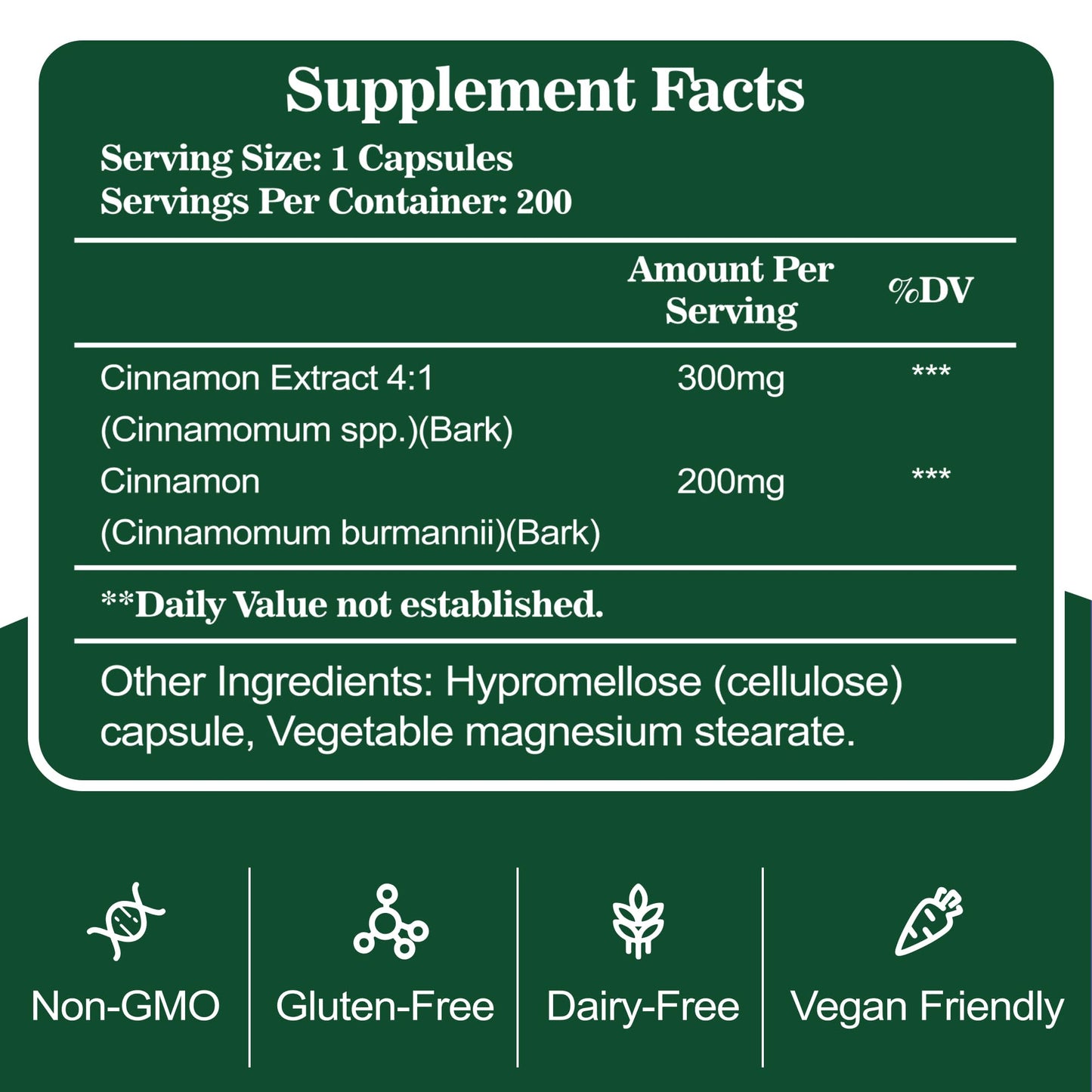 Generic FURGGNEO Cinnamon Supplement 500mg 4:1 Cinnamon Extract & Bark Blend for Metabolic Support Capsule, 200-Count