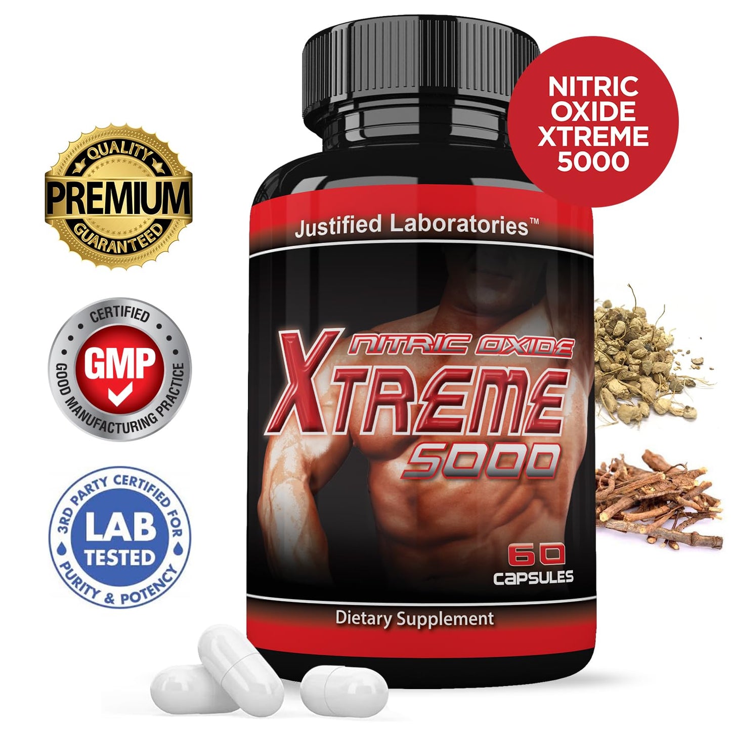 Justified Laboratories Nitric Oxide Xtreme 5000 Advanced Men's Health Formula 60 Capsules
