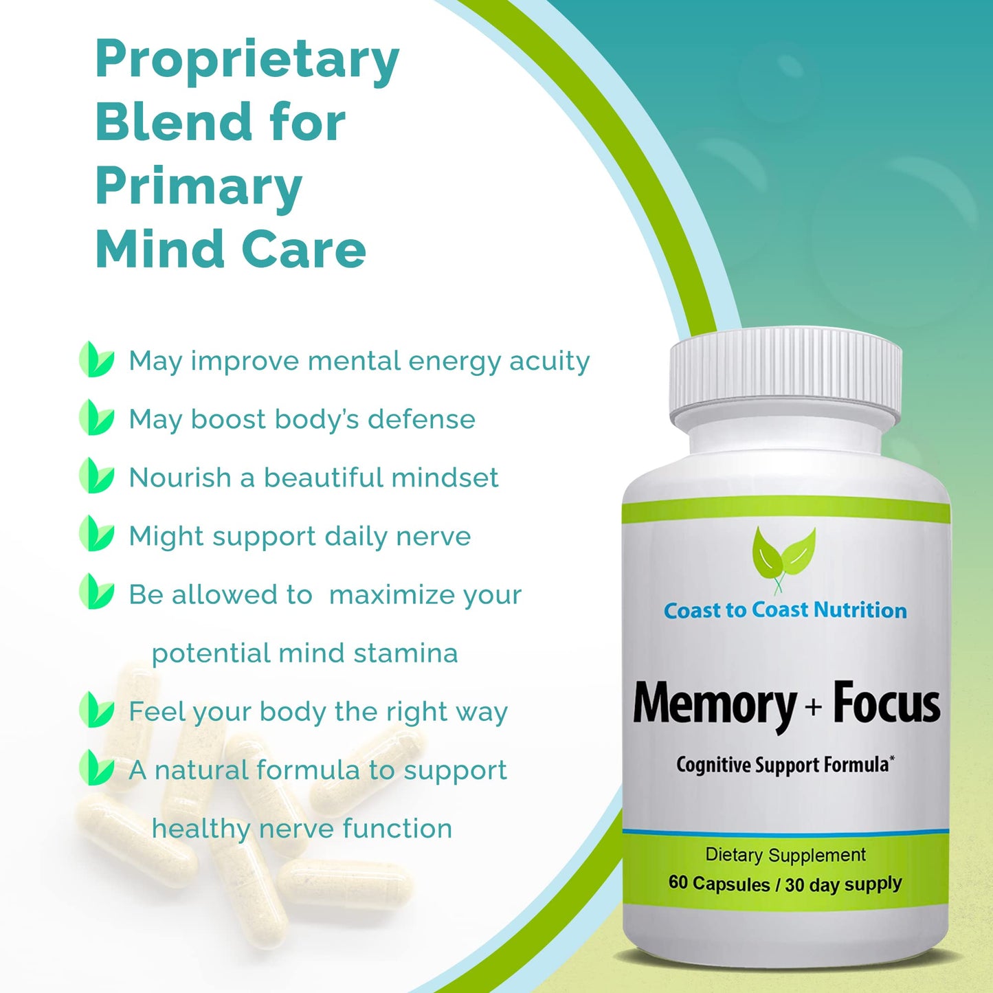 Coast to Coast Nutrition Brain Supplement Capsules 60 Count