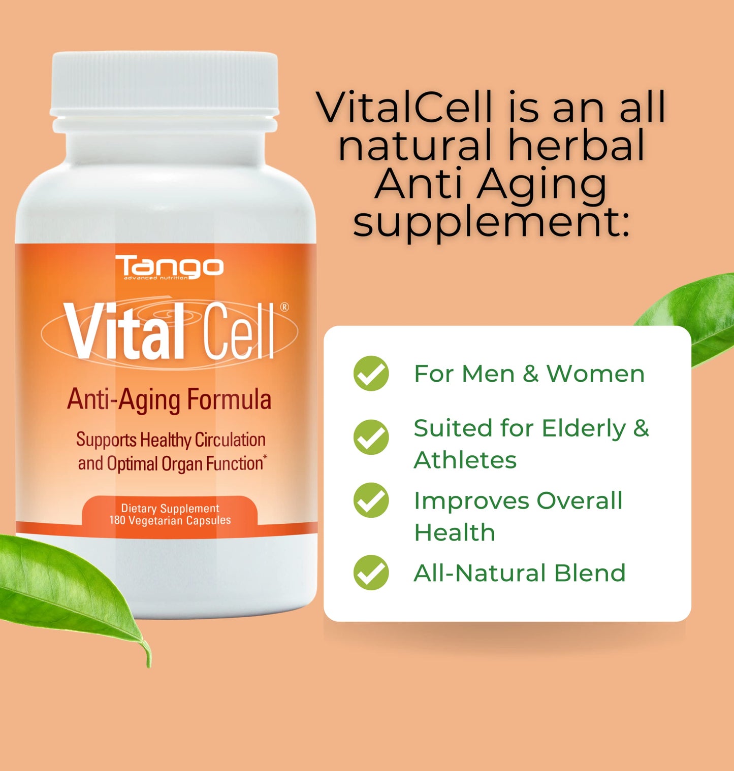 Tango Vital Cell Natural Anti-Aging Supplement for Men and Women Capsules 180