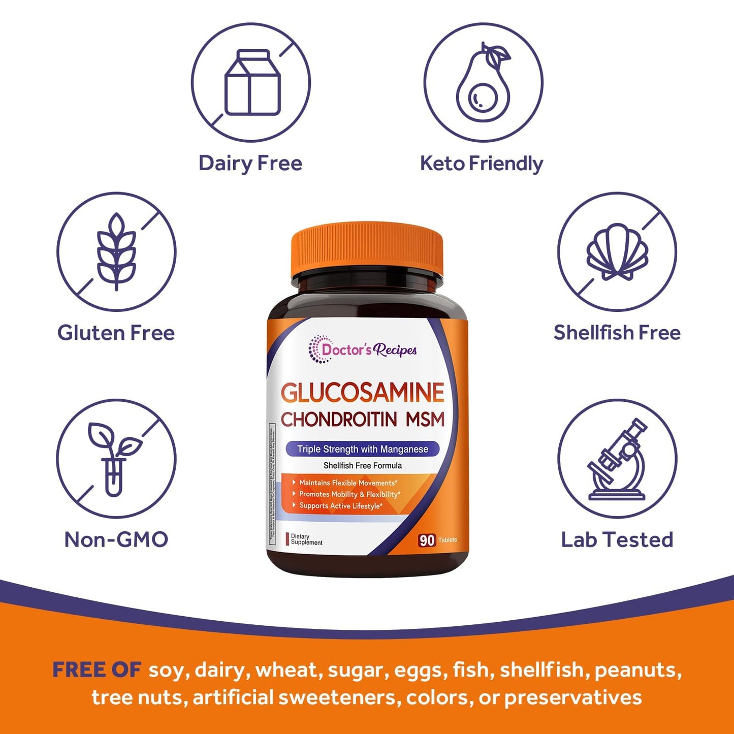 Doctor's Recipes Glucosamine Chondroitin MSM and Manganese Supplement 1800 mg Glucosamine HCl, 90 Tablets