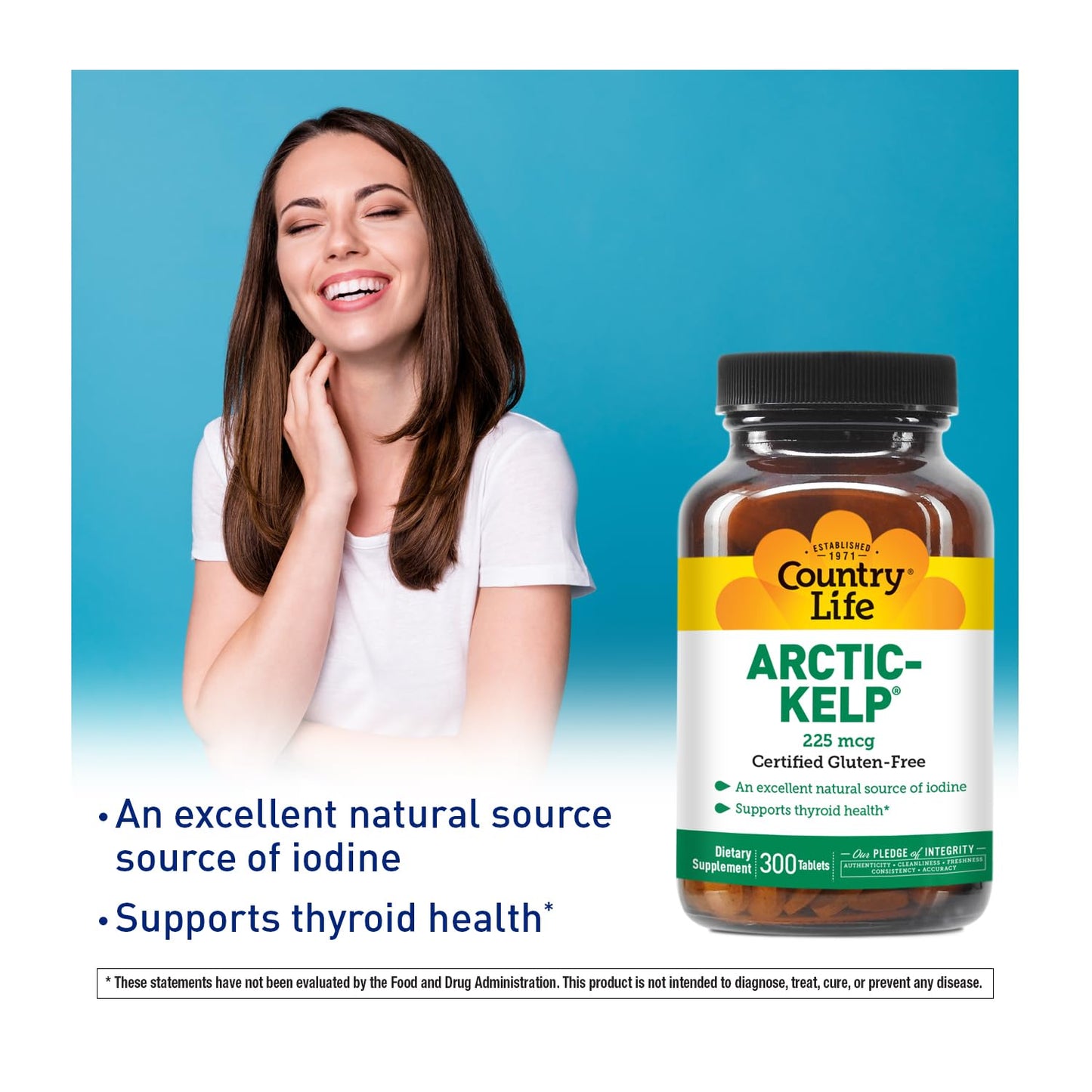 Country Life Arctic-Kelp Natural Iodine Supplement for Thyroid and Immune Support 300 Tablets