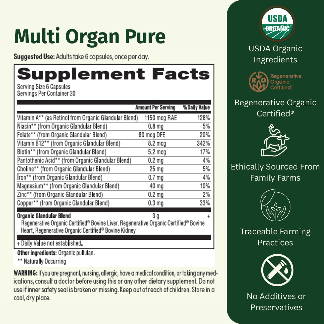 EarthFirst Organic Multi Organ Pure Liver, Heart & Kidney Blend Capsules, 180 Count