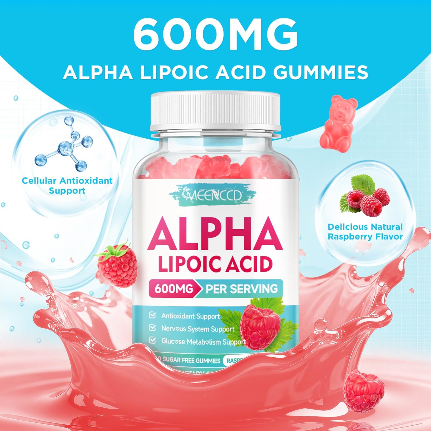 MEENCCD Alpha Lipoic Acid Gummies 600mg, 120 Count