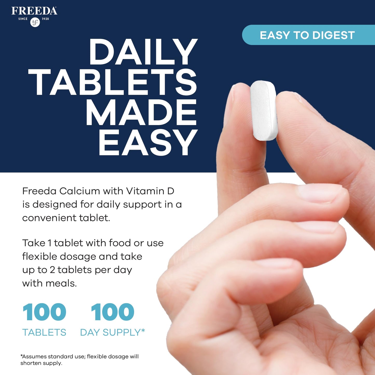 FREEDA Calcium 600mg with Vitamin D3 400 IU 100 Tablets