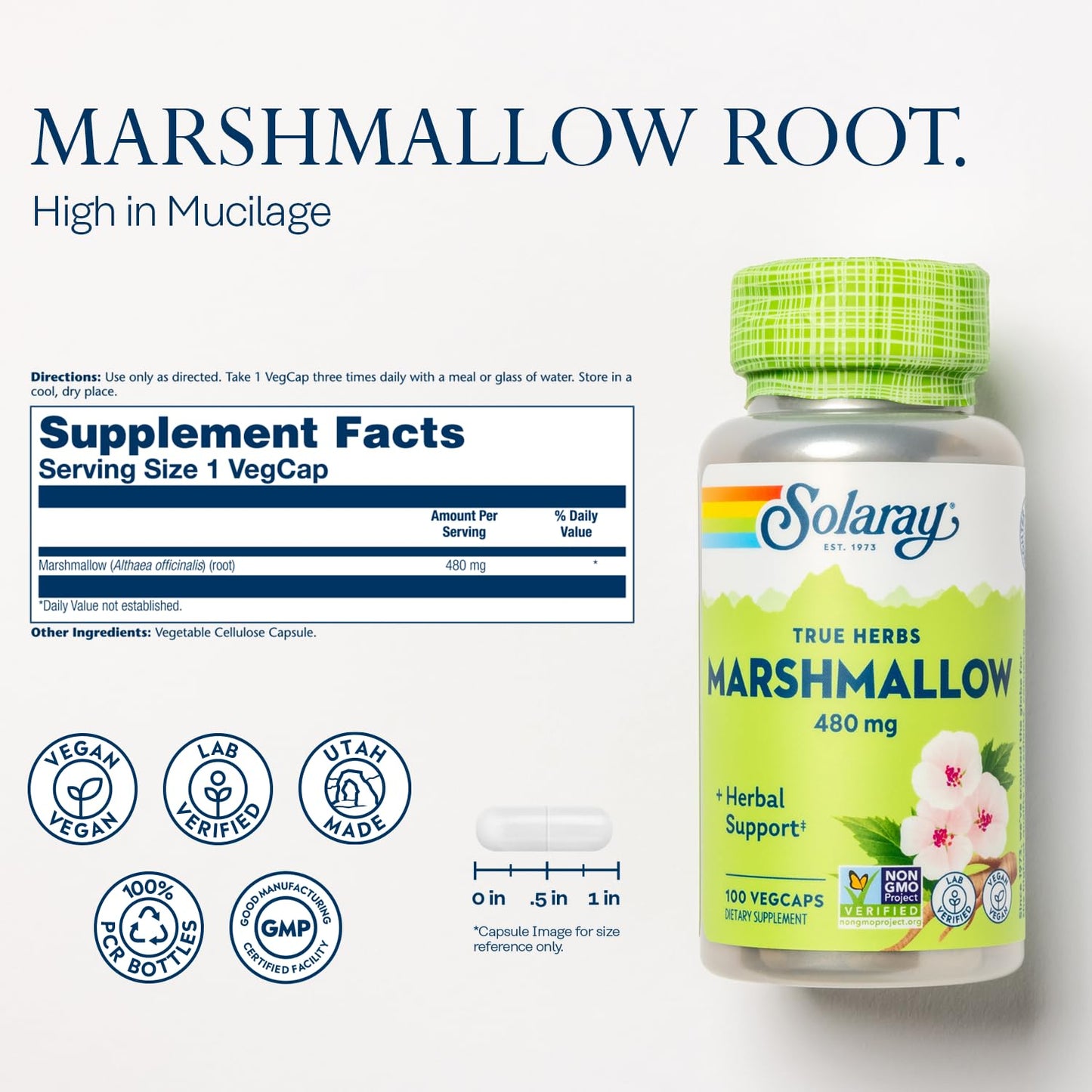 SOLARAY Marshmallow Root Capsules 480 mg, 100 VegCaps