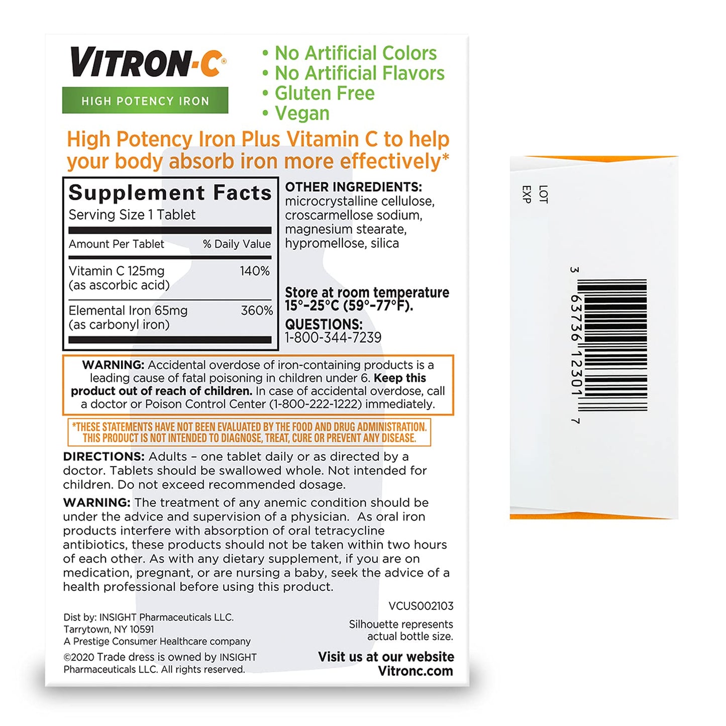Vitron-C Iron Supplement Plus Vitamin C and Mag-Ox 400 Magnesium Tablets, 180 Count
