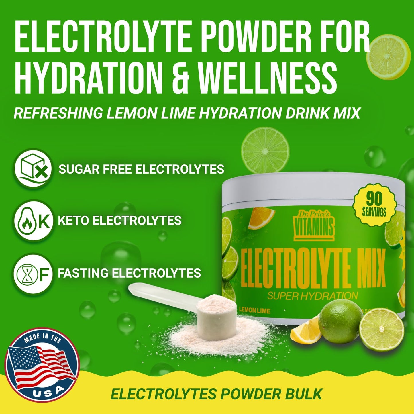 Dr. Price's Vitamins Electrolytes Powder Sugar Free Lemon Lime (8.5)