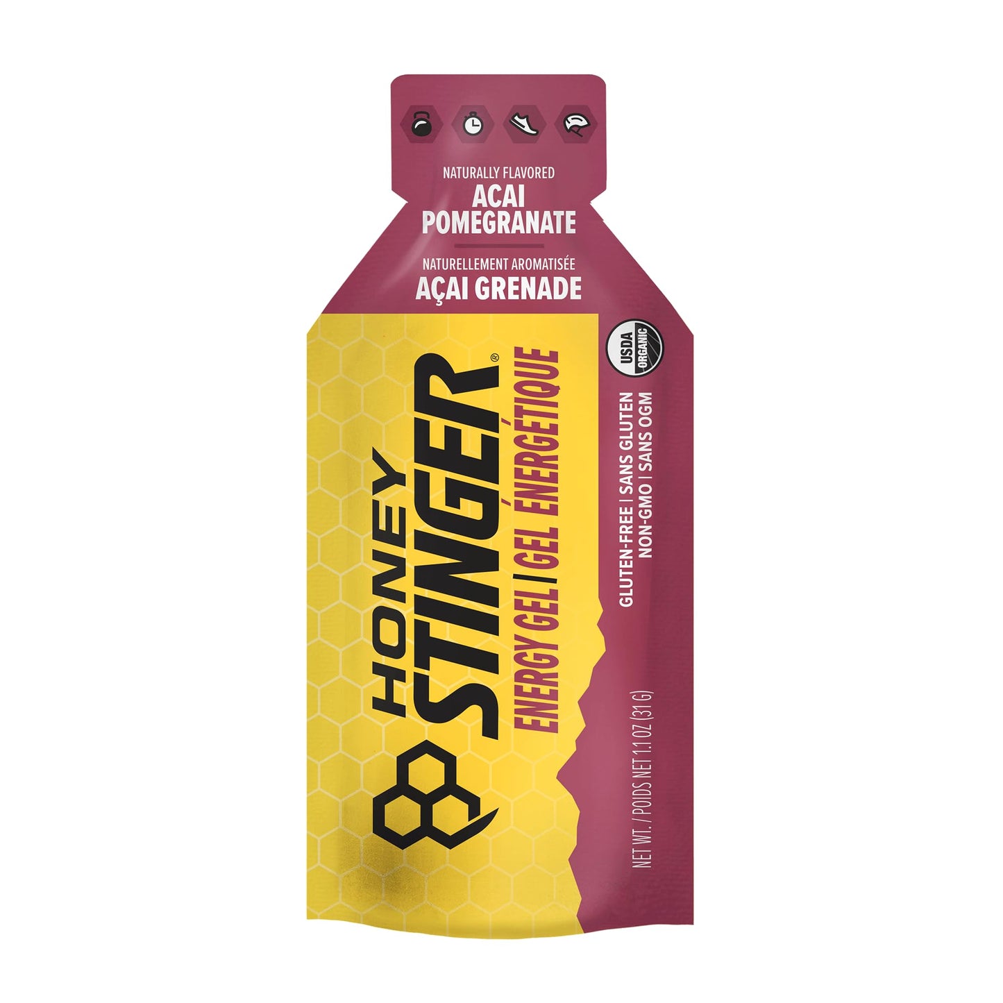 Honey Stinger Organic Acai Pomegranate Energy Gel, Gluten Free & Caffeine Free, for Exercise, Running and Performance, Sports Nutrition for Home & Gym, Pre and Mid Workout, 24 Pack, 26.4 Ounce