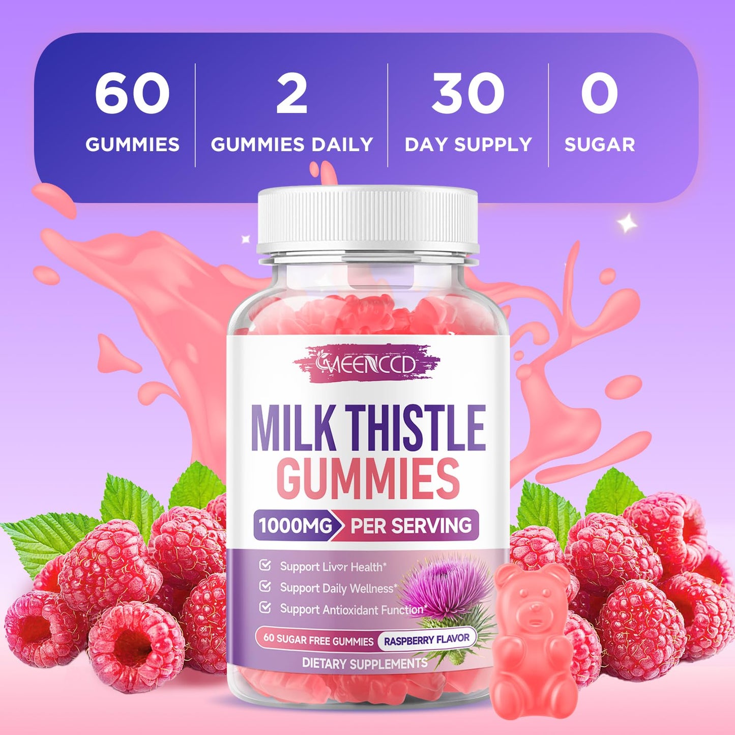MEENCCD Milk Thistle Gummies Gummy 60 Count