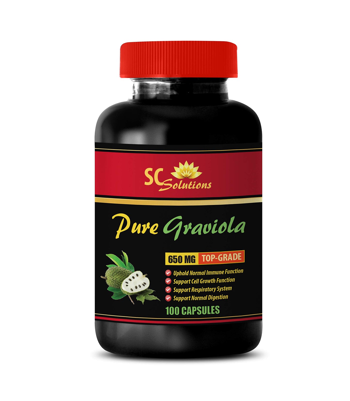 SKIN CARE SOLUTIONS Immune System Booster Graviola Leaf Extract (650mg) Graviola Puree, 100 Capsules