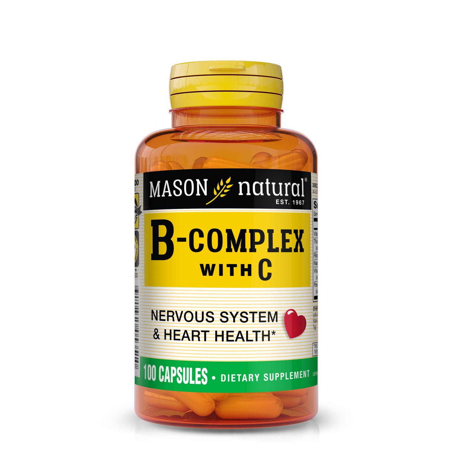 Mason Natural B-Complex with Vitamin C Nervous System & Heart Health Support Capsules, 100 Count