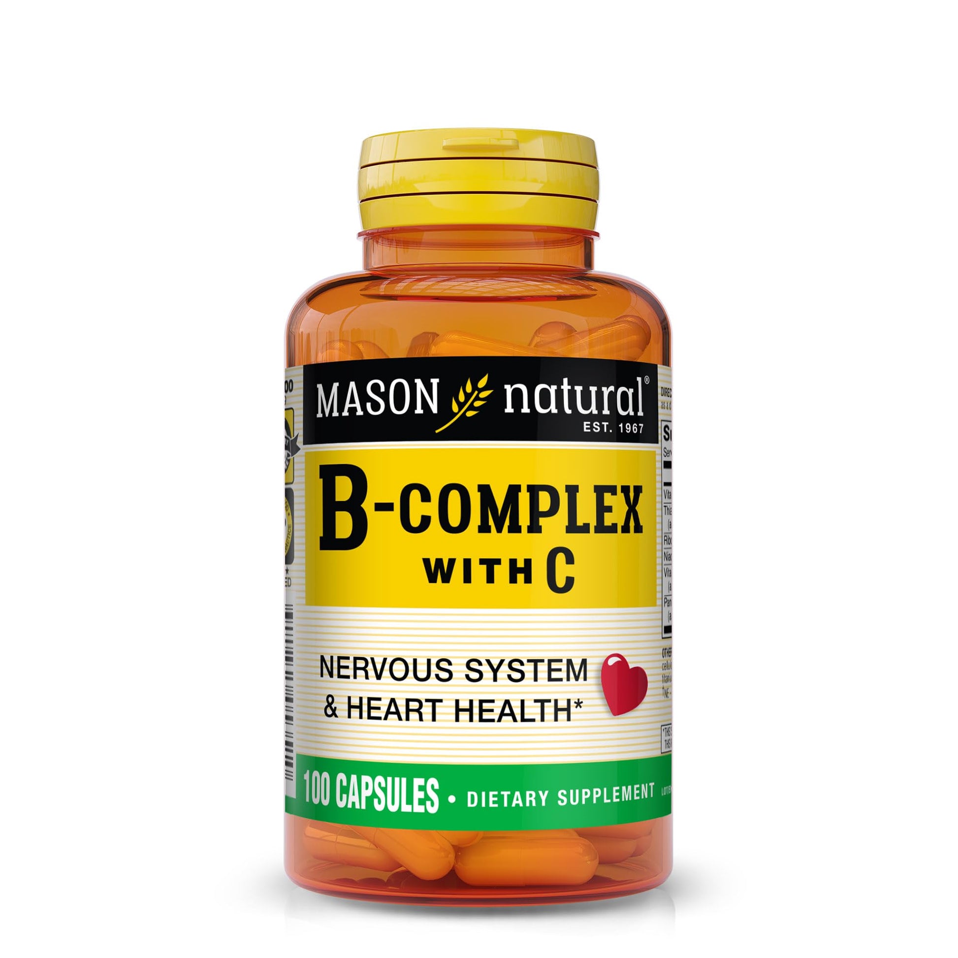 Mason Natural B-Complex with Vitamin C Nervous System & Heart Health Support Capsules, 100 Count