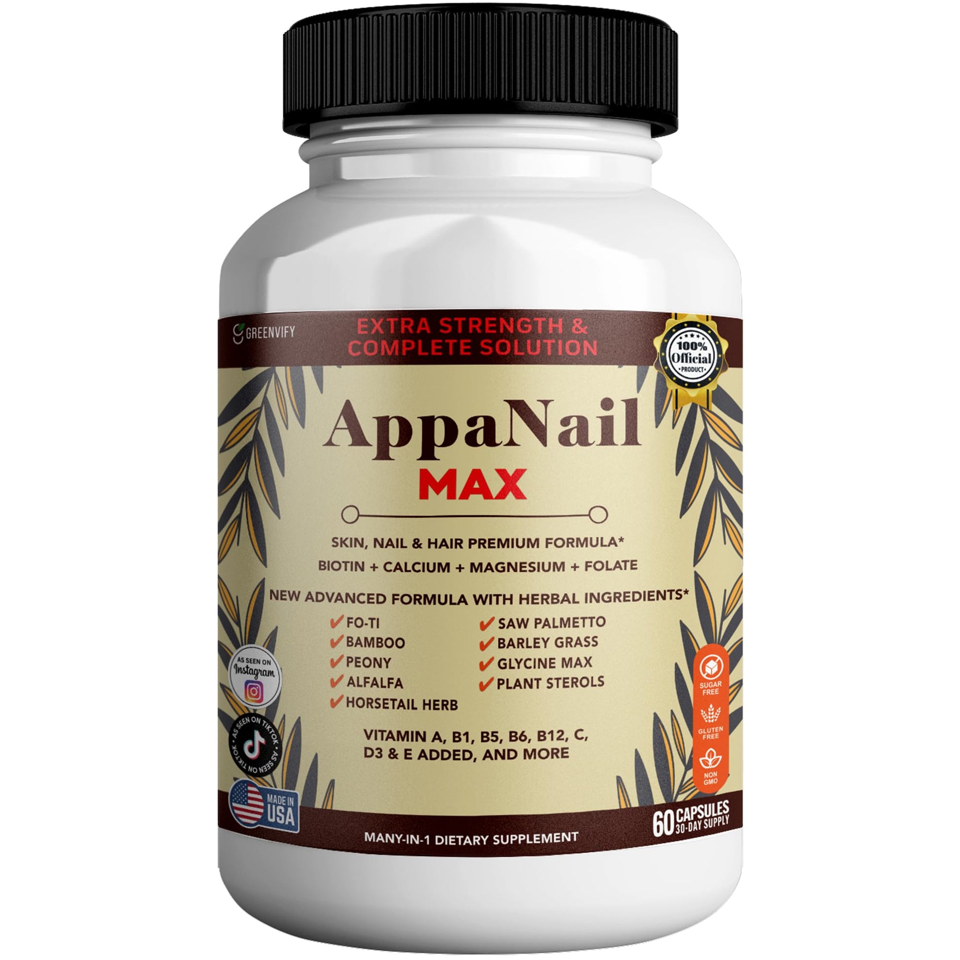 GREENVIFY AppaNail MAX Hair Skin & Nail Supplement 60 Capsules
